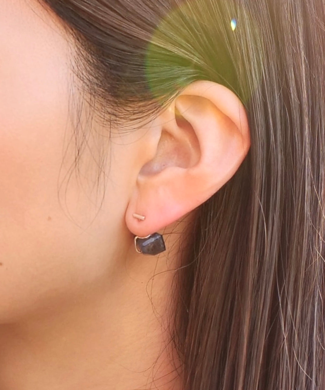 堇青石天然石抓耳钉,一只耳朵