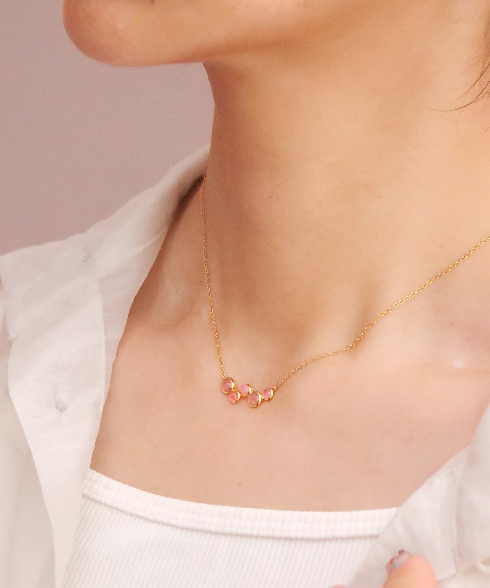 SV925 Soap Bubble 5 Stone Necklace Inca Rose