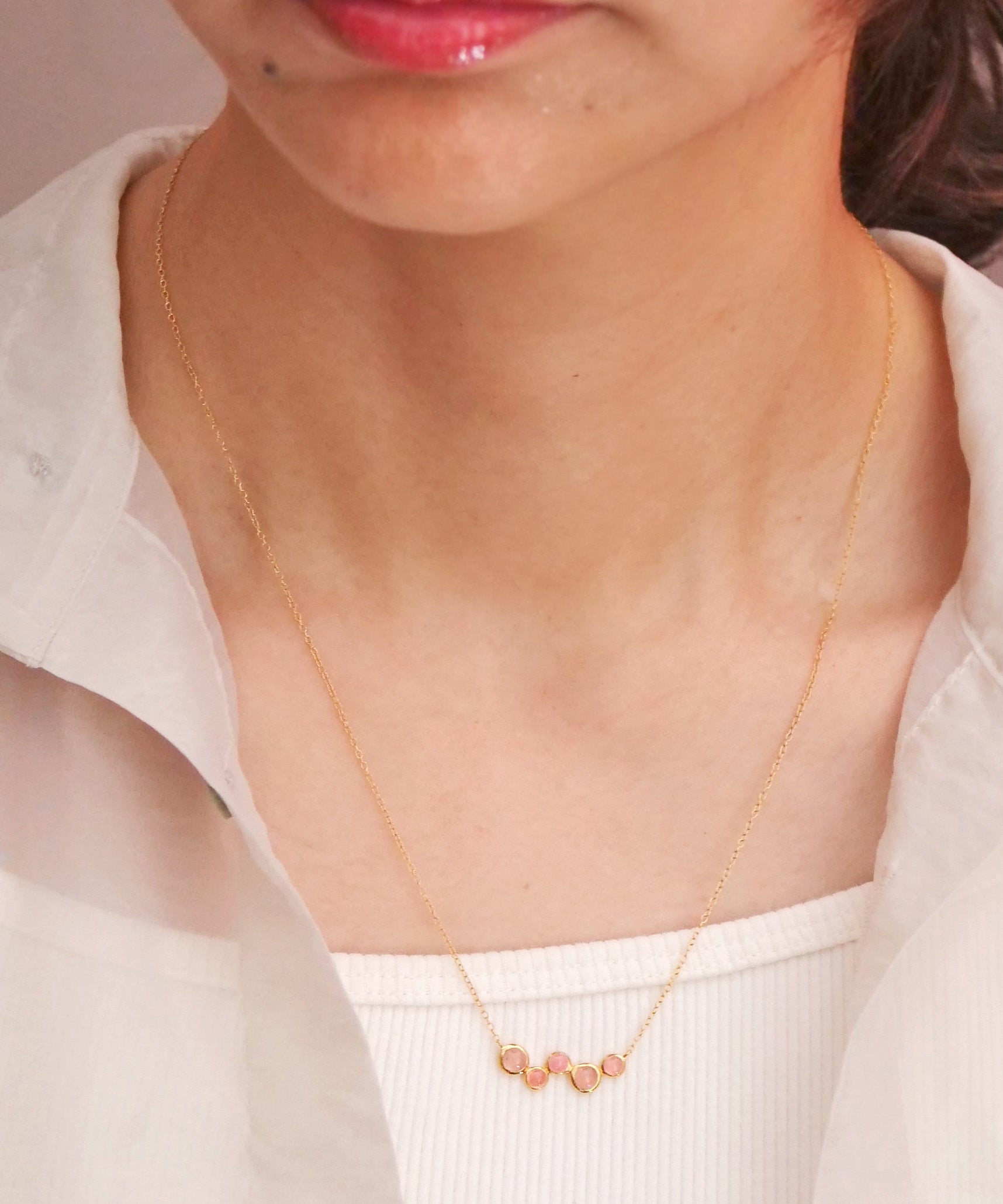 SV925 Soap Bubble 5 Stone Necklace Inca Rose