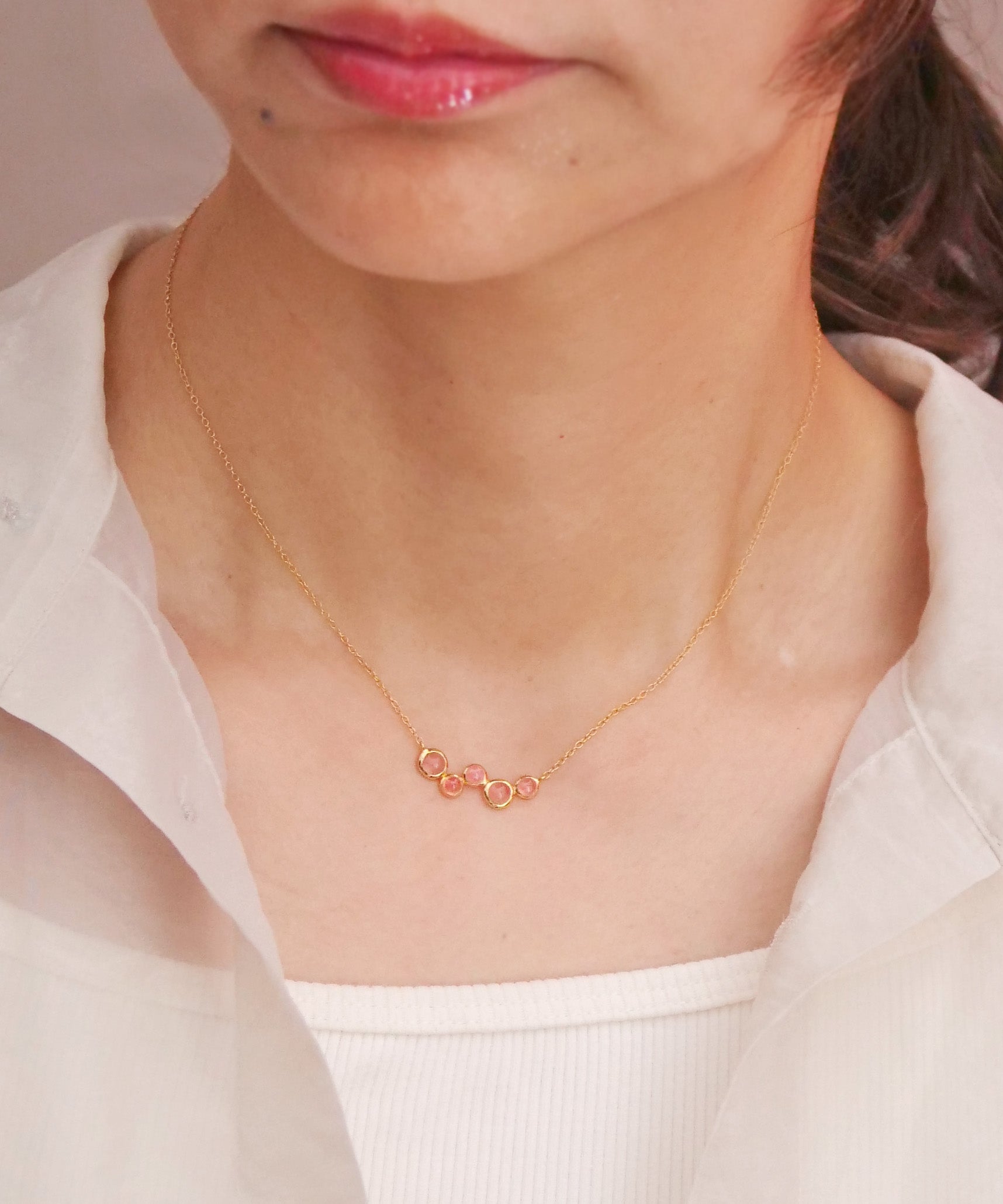 SV925 Soap Bubble 5 Stone Necklace Inca Rose