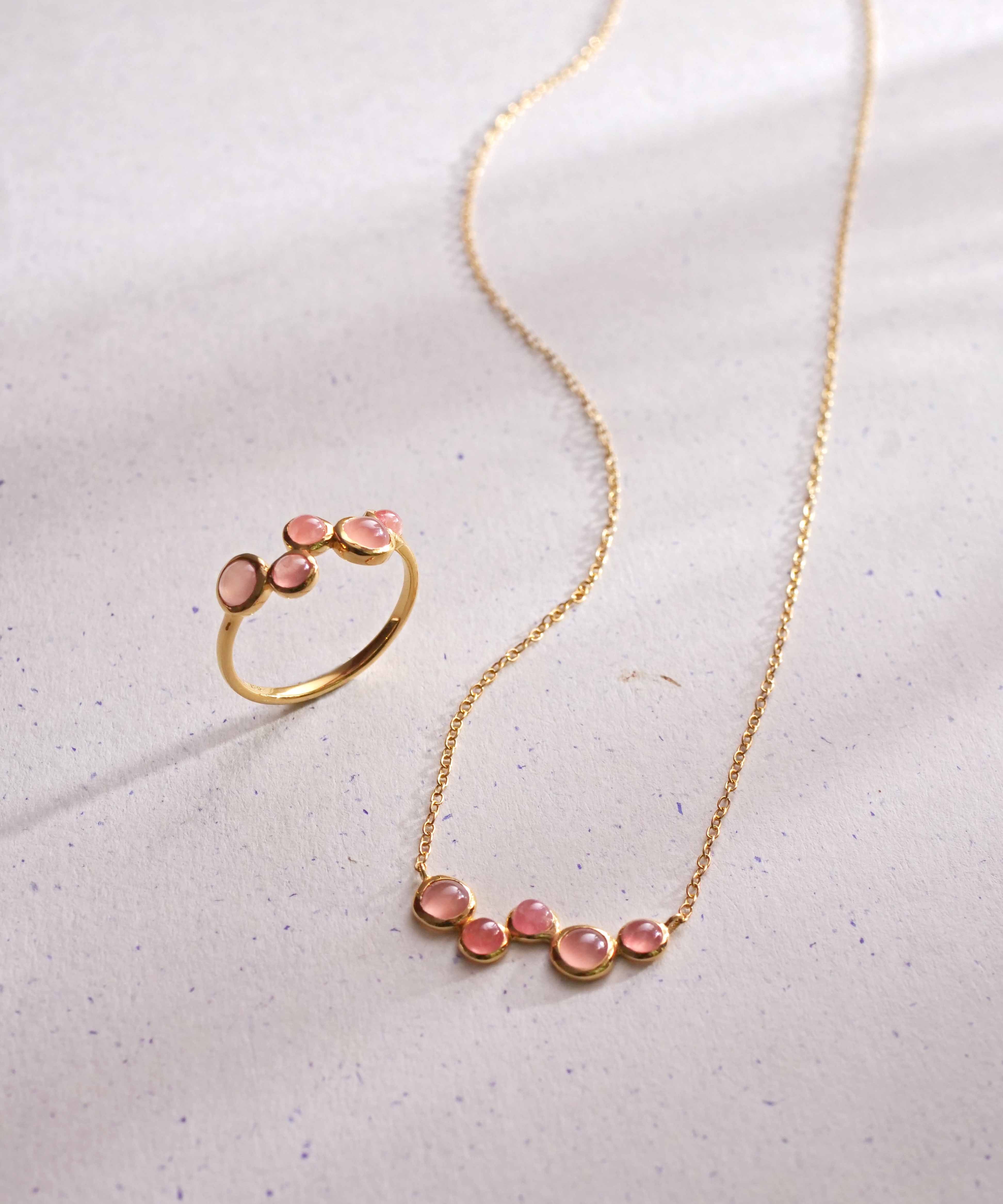 SV925 Soap Bubble 5 Stone Necklace Inca Rose