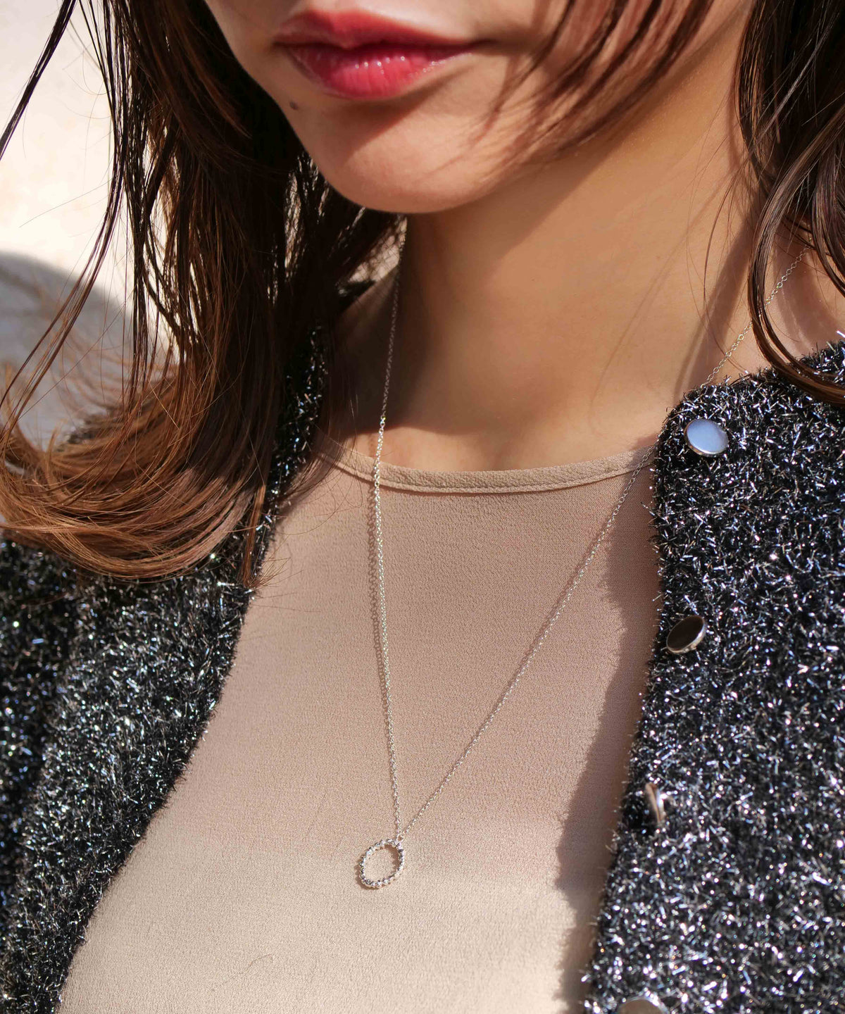SV925 clay granular ring necklace silver