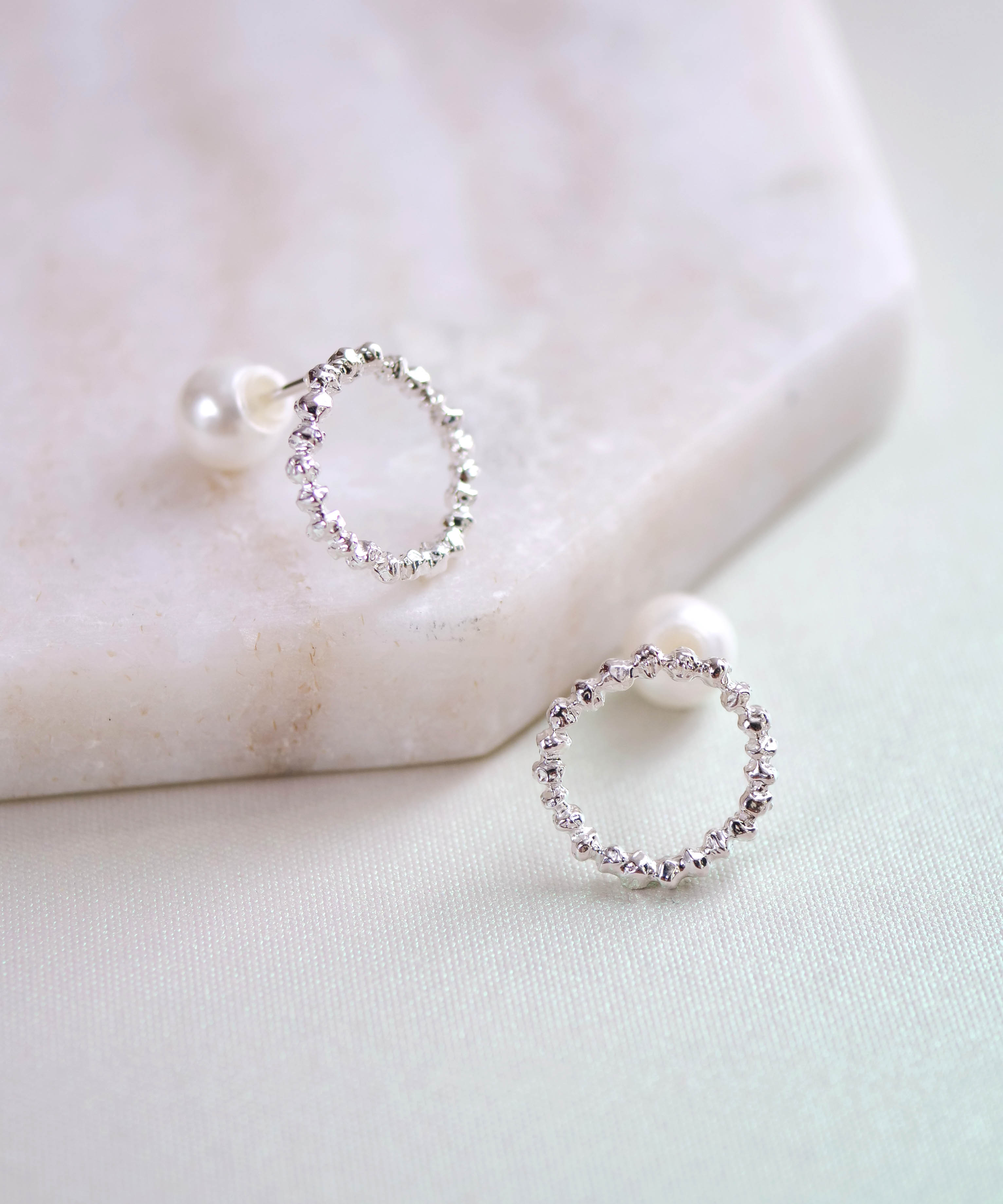 SV925 clay granular ring reversible earrings, silver