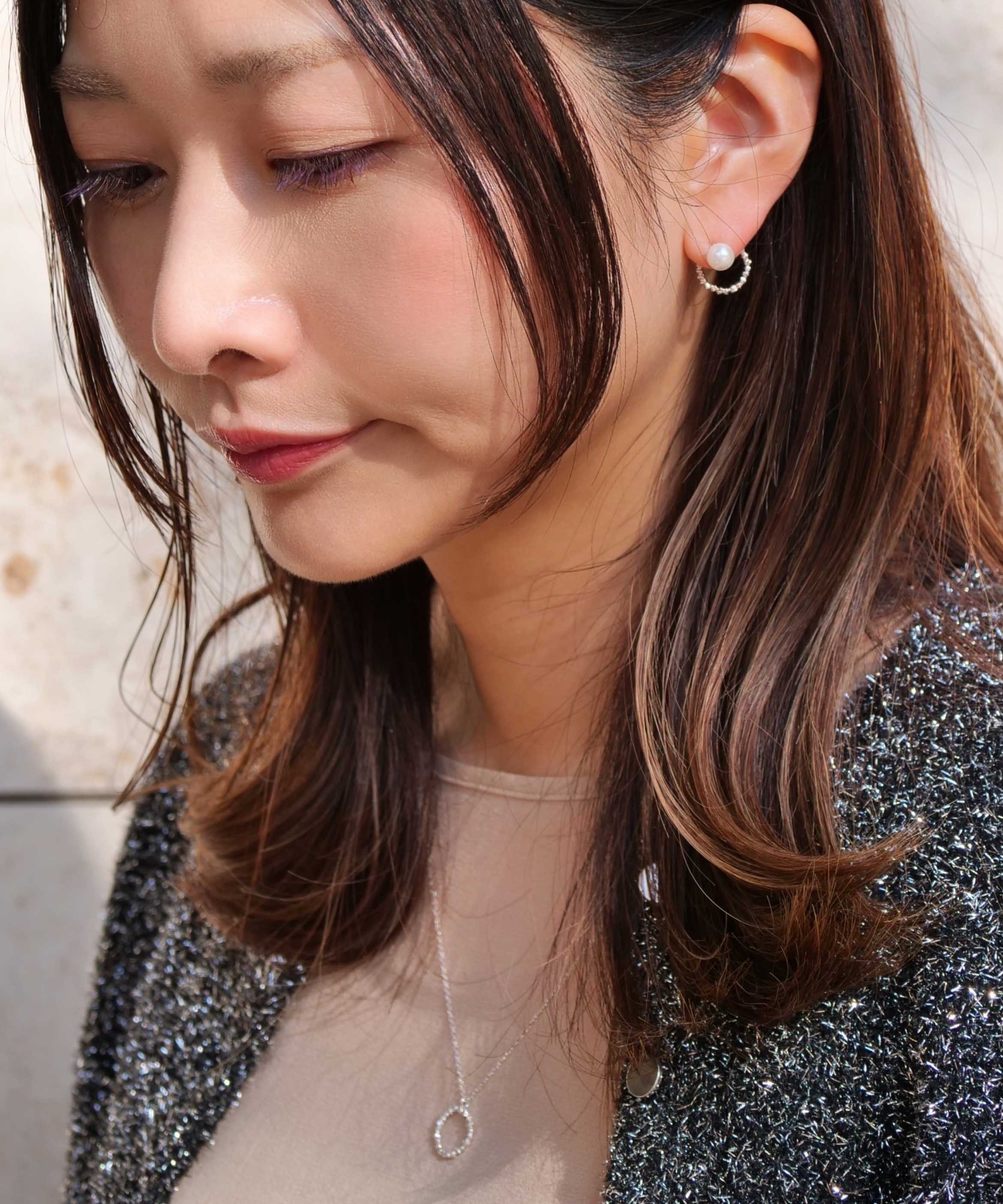SV925 clay granular ring reversible earrings, silver