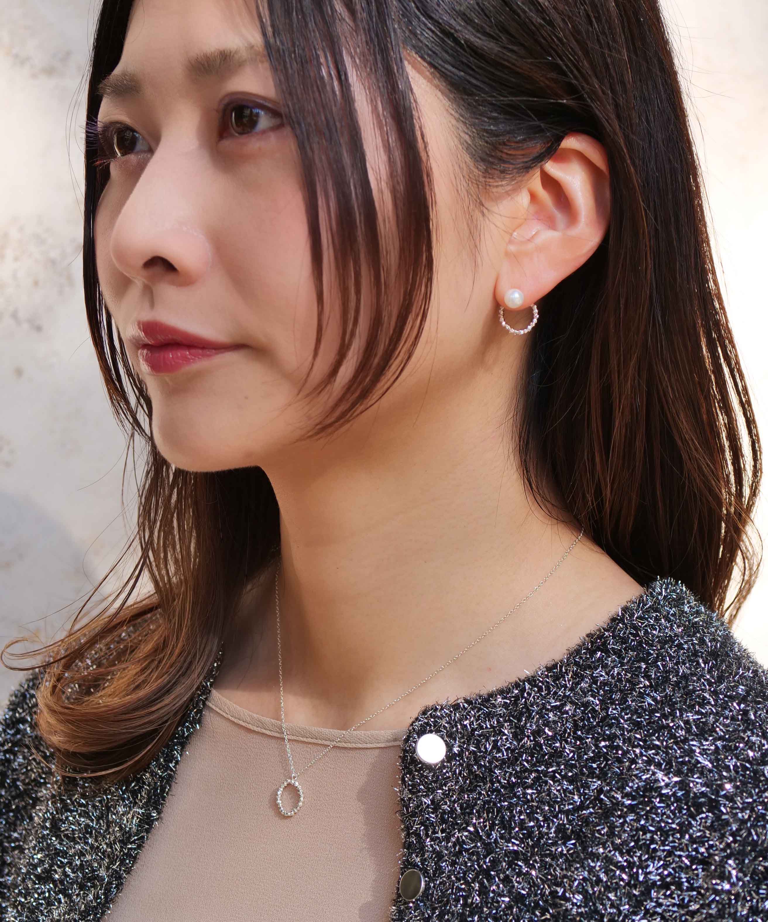 SV925 clay granular ring reversible earrings, silver