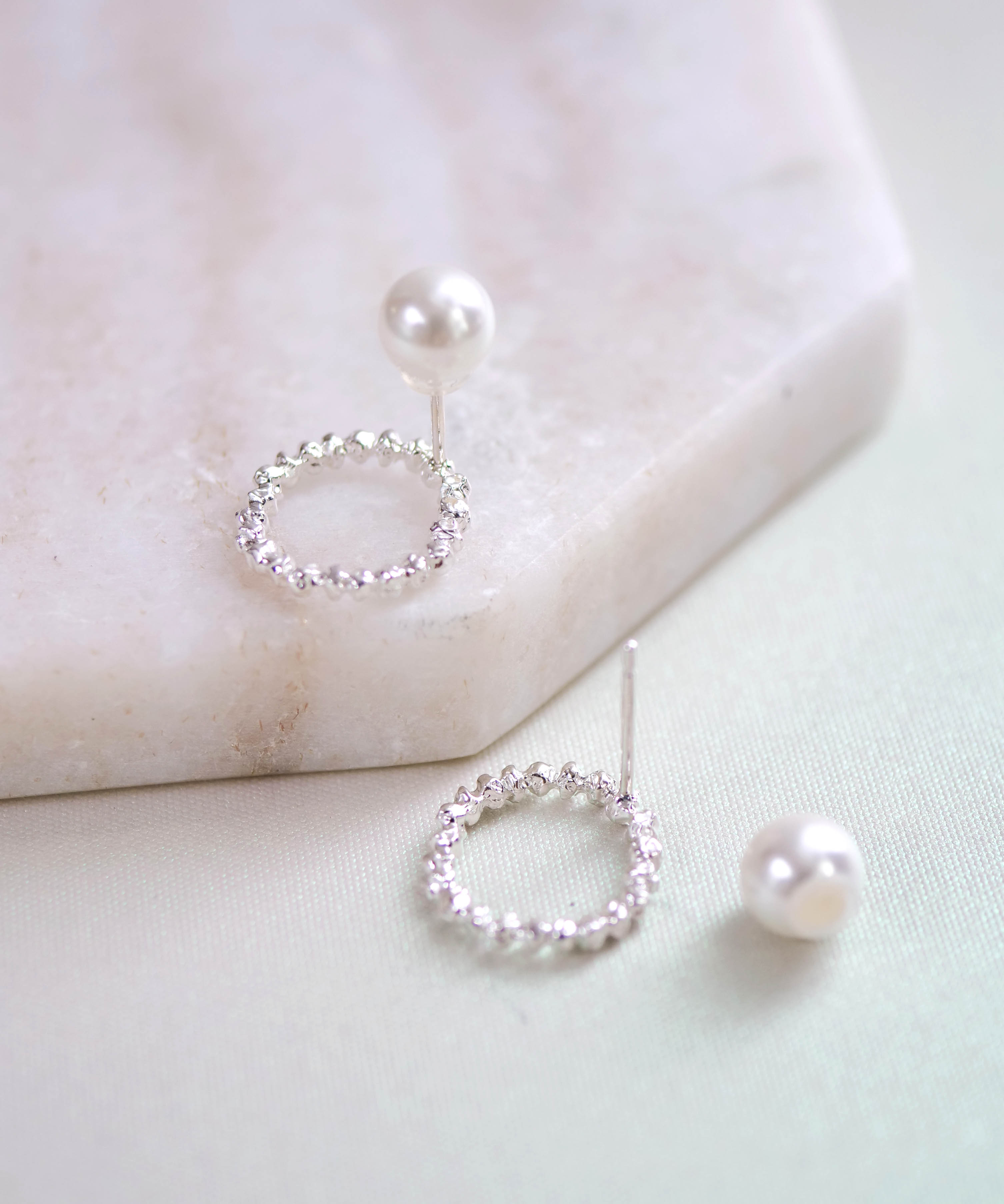SV925 clay granular ring reversible earrings, silver