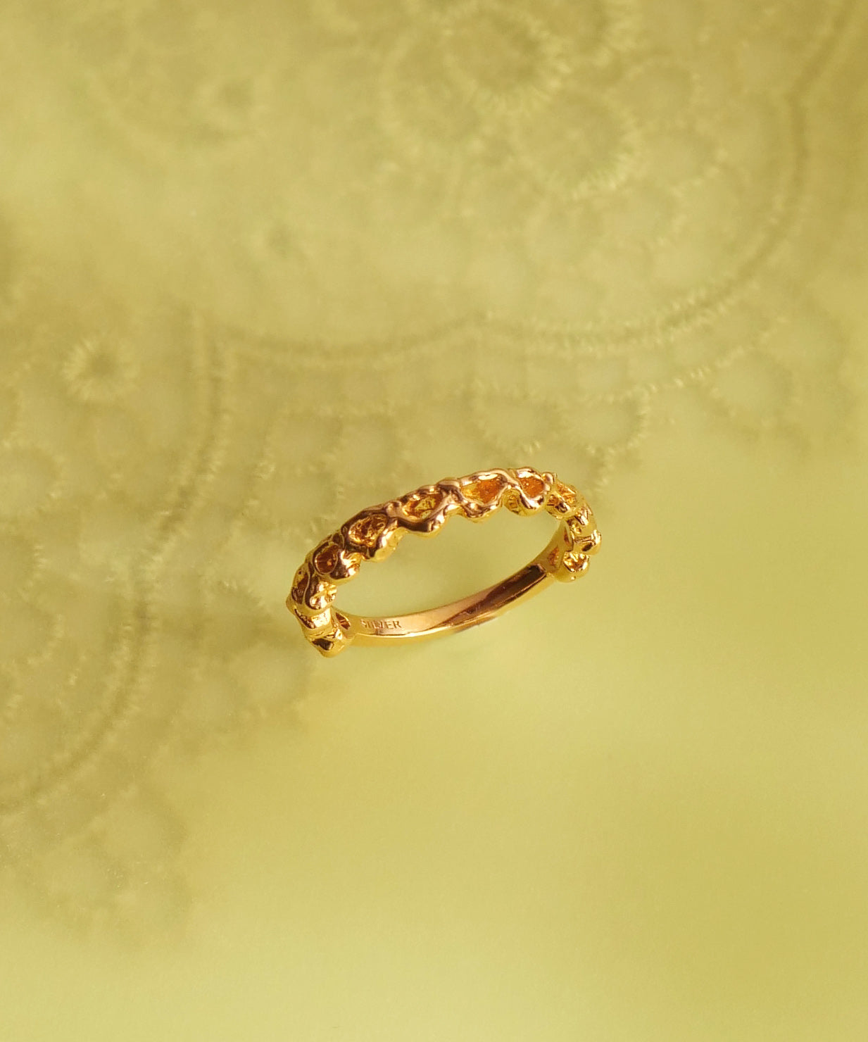 SV925 剪纸蕾丝小指环 金色 3号 5号 7号