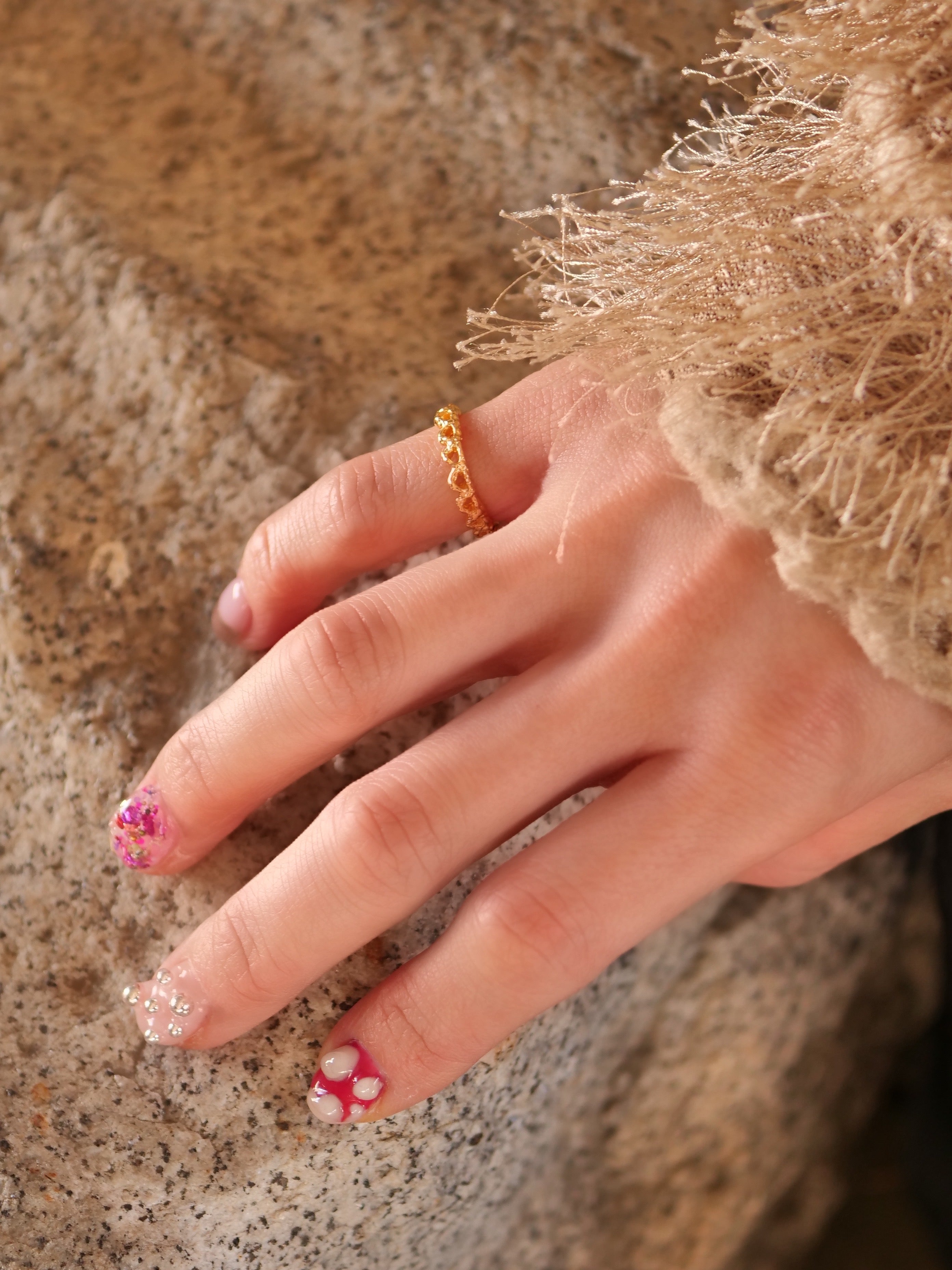 SV925 剪纸蕾丝小指环 金色 3号 5号 7号