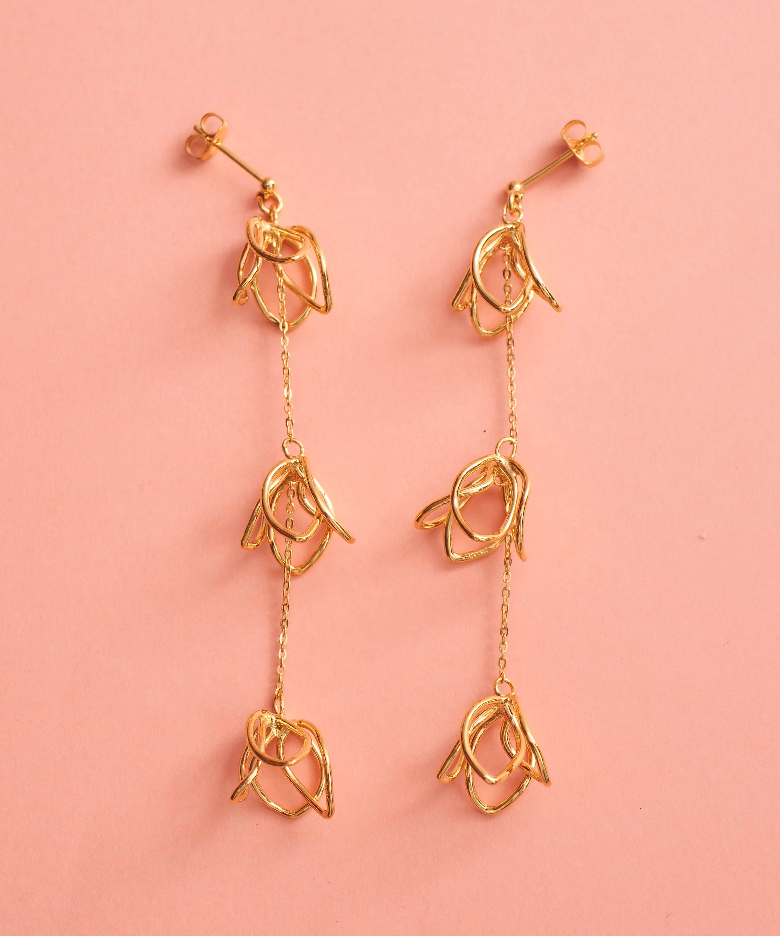 SV925 Graffiti Flower Volume Earrings Gold