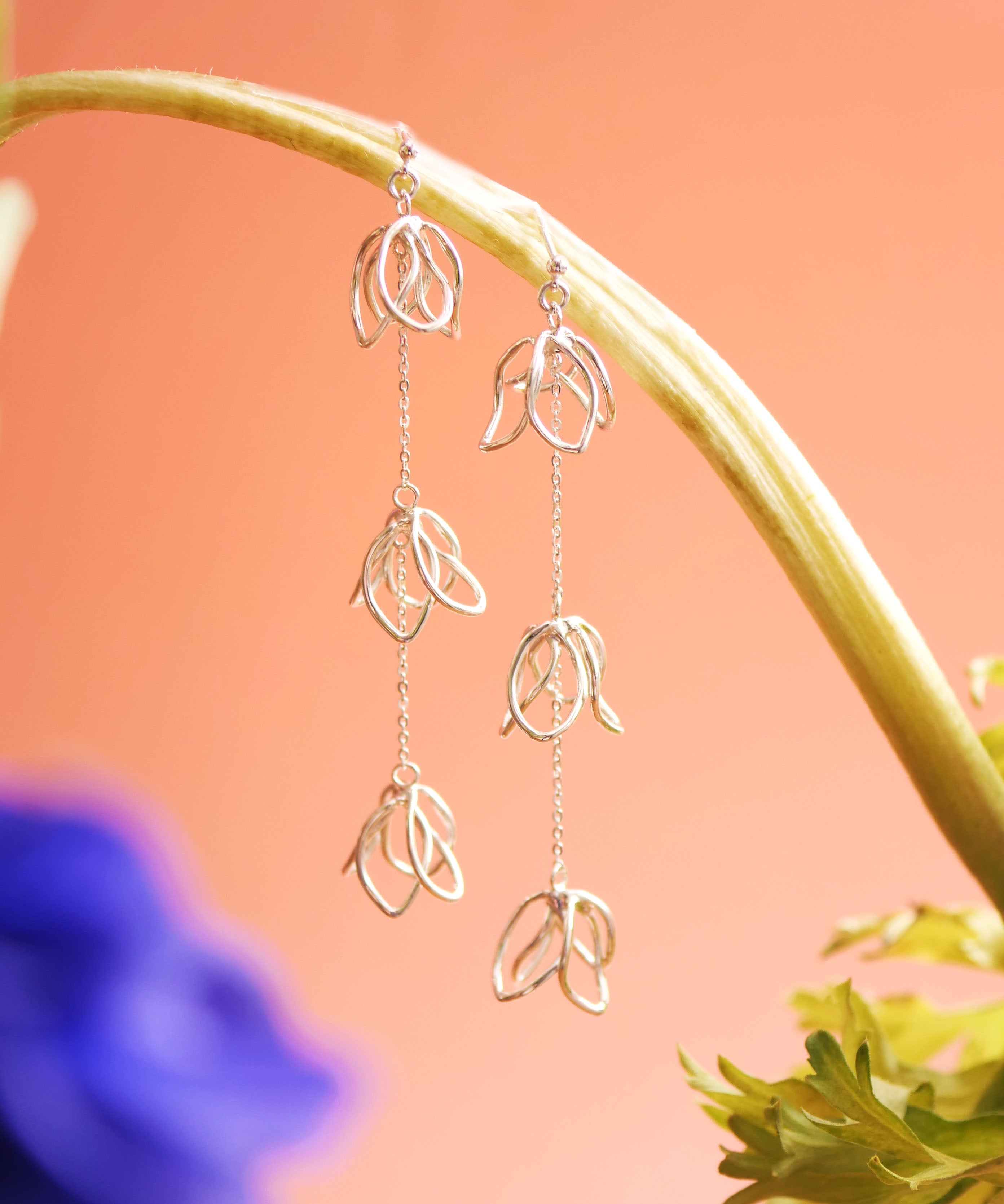 SV925 Scribble Flower Volume Earrings Silver
