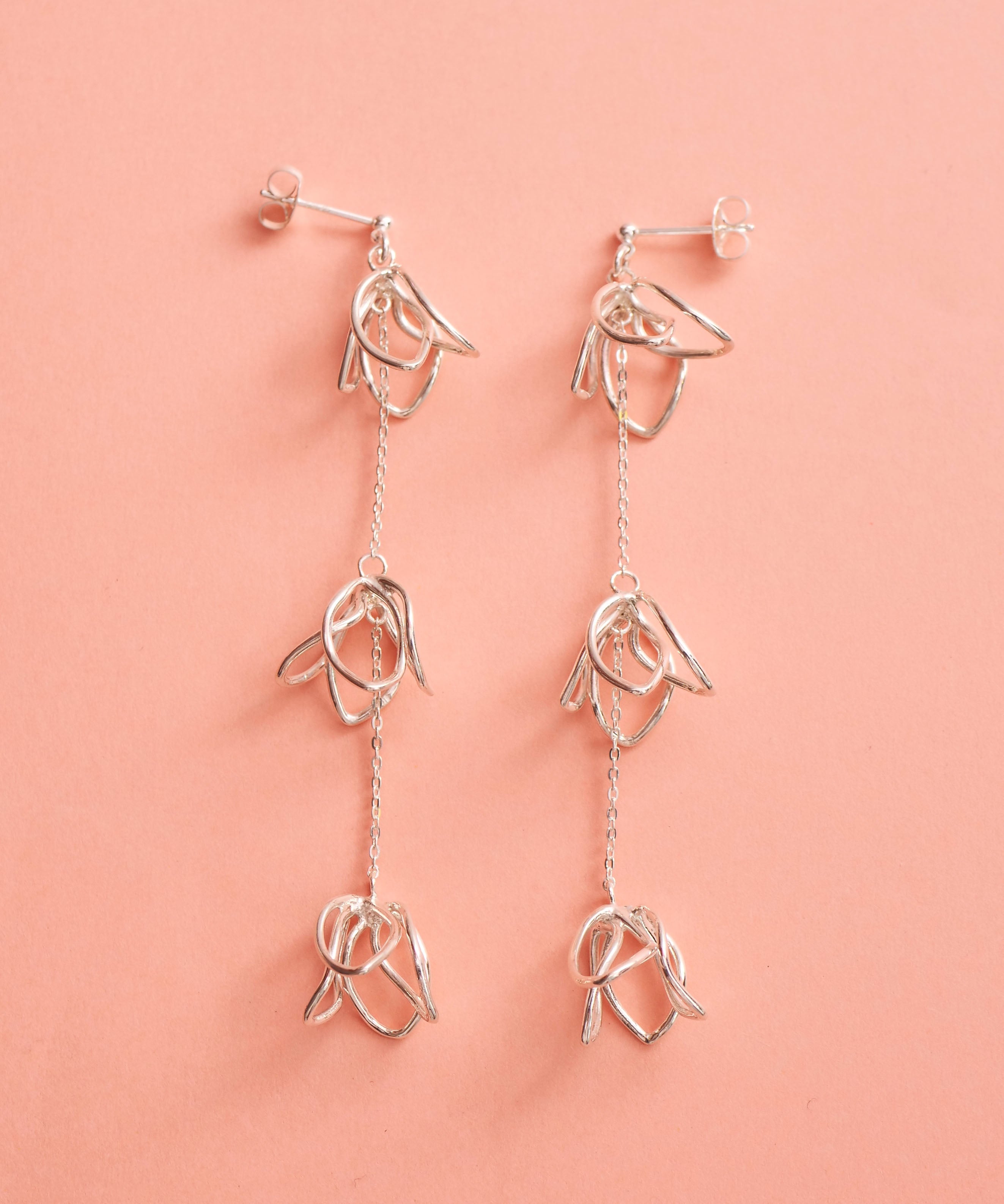 SV925 Scribble Flower Volume Earrings Silver