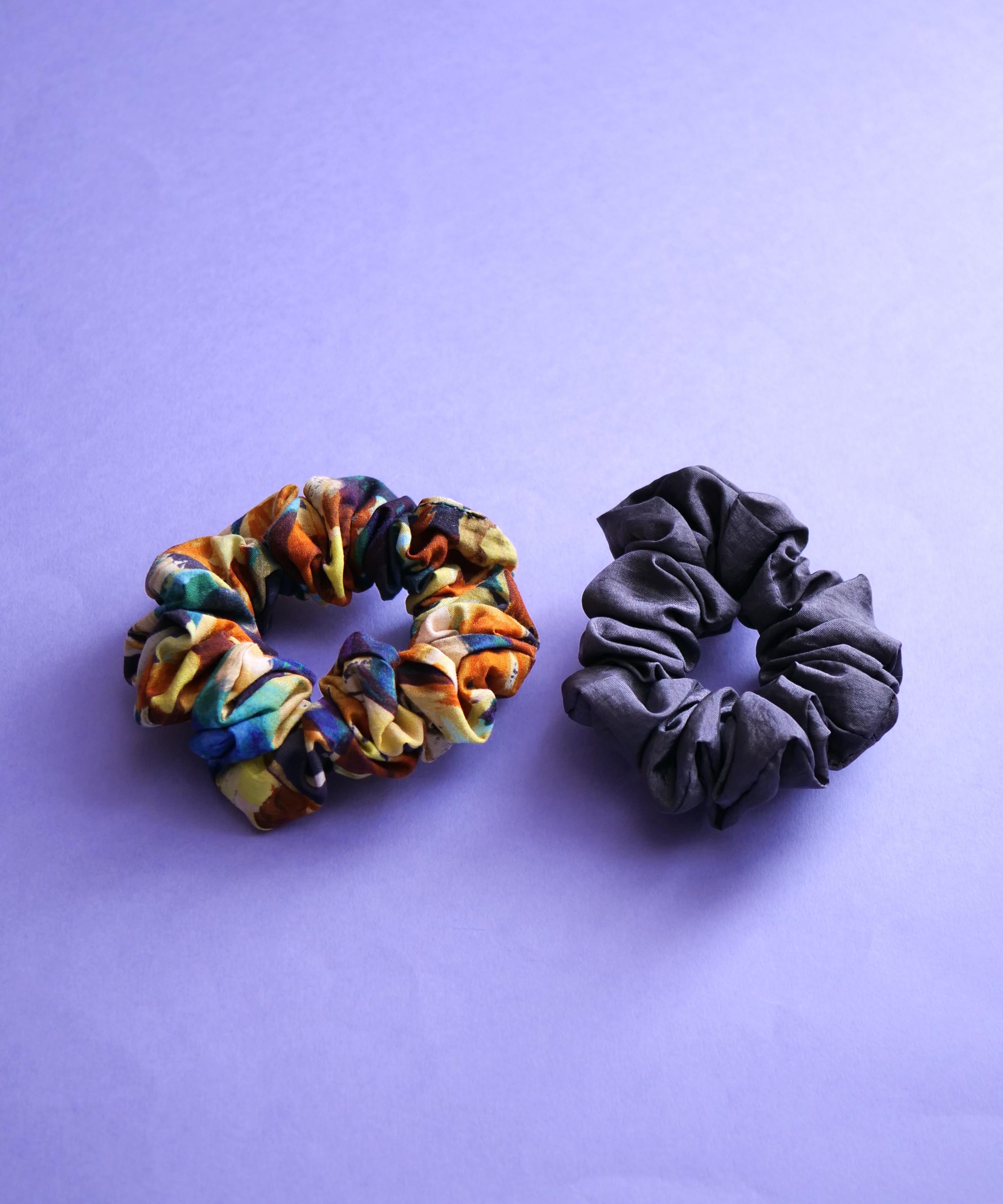 Colorful flower print scrunchie set of 2