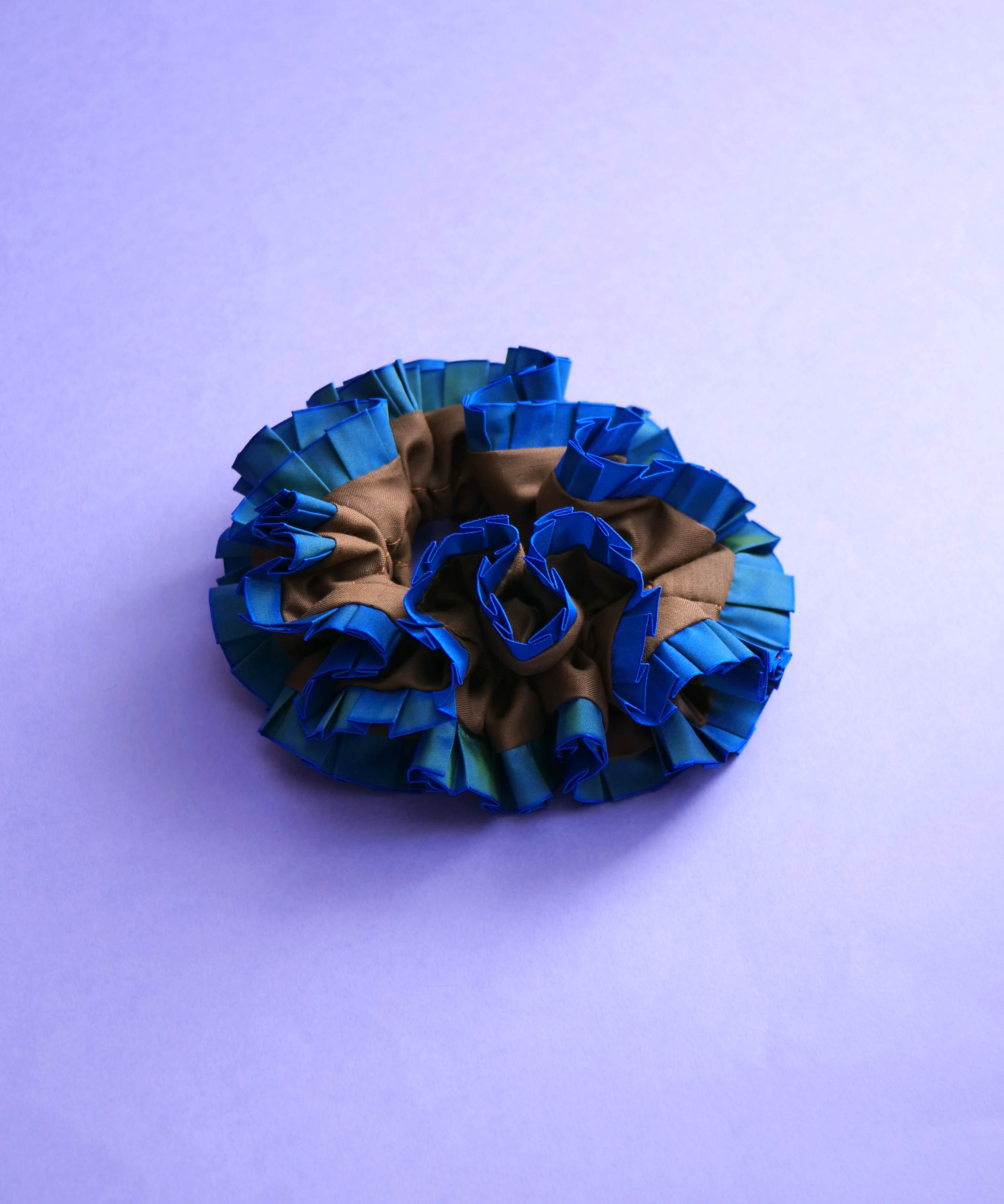 Plain Colorful Pleated Piping Scrunchie Blue