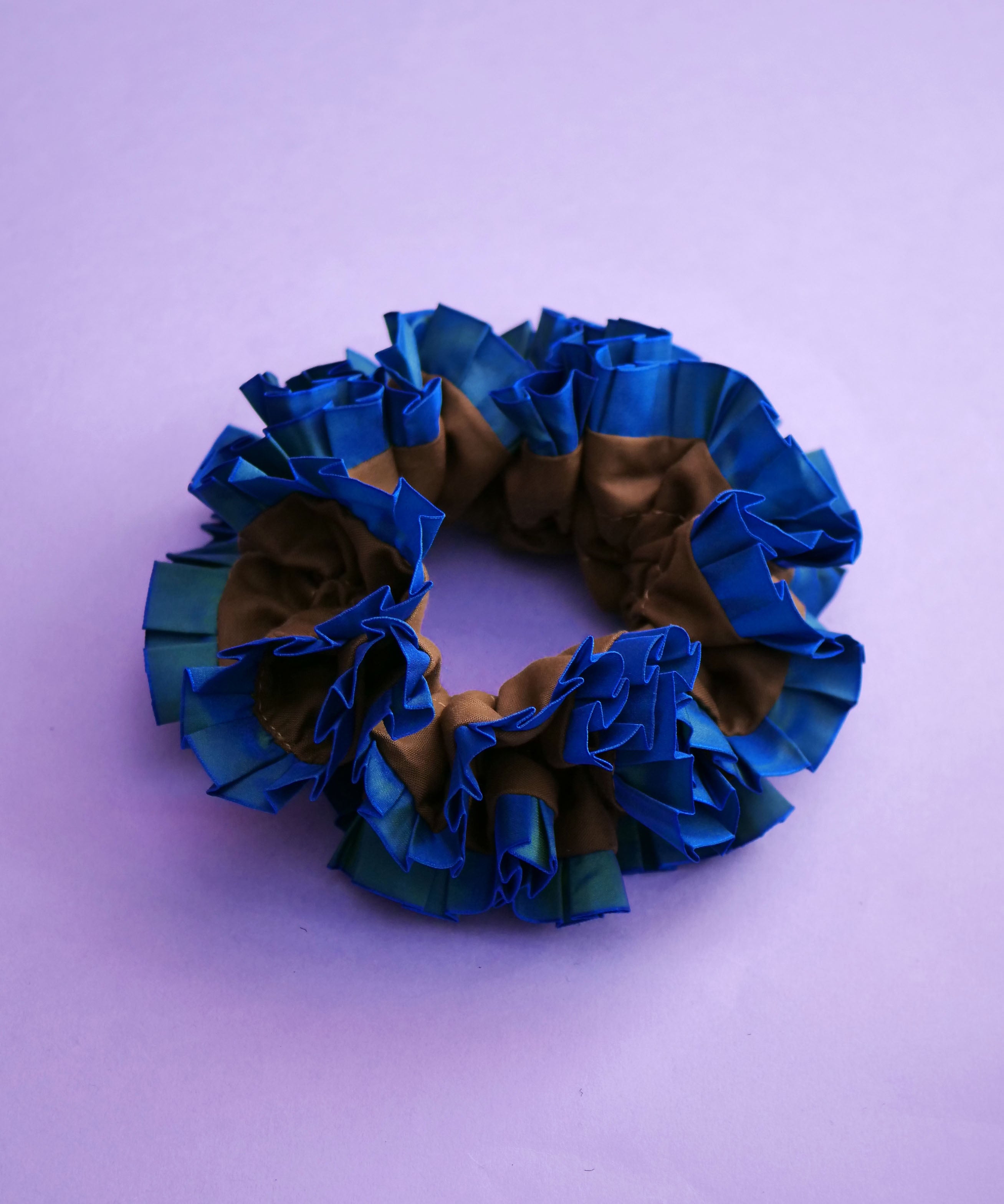 Plain Colorful Pleated Piping Scrunchie Blue