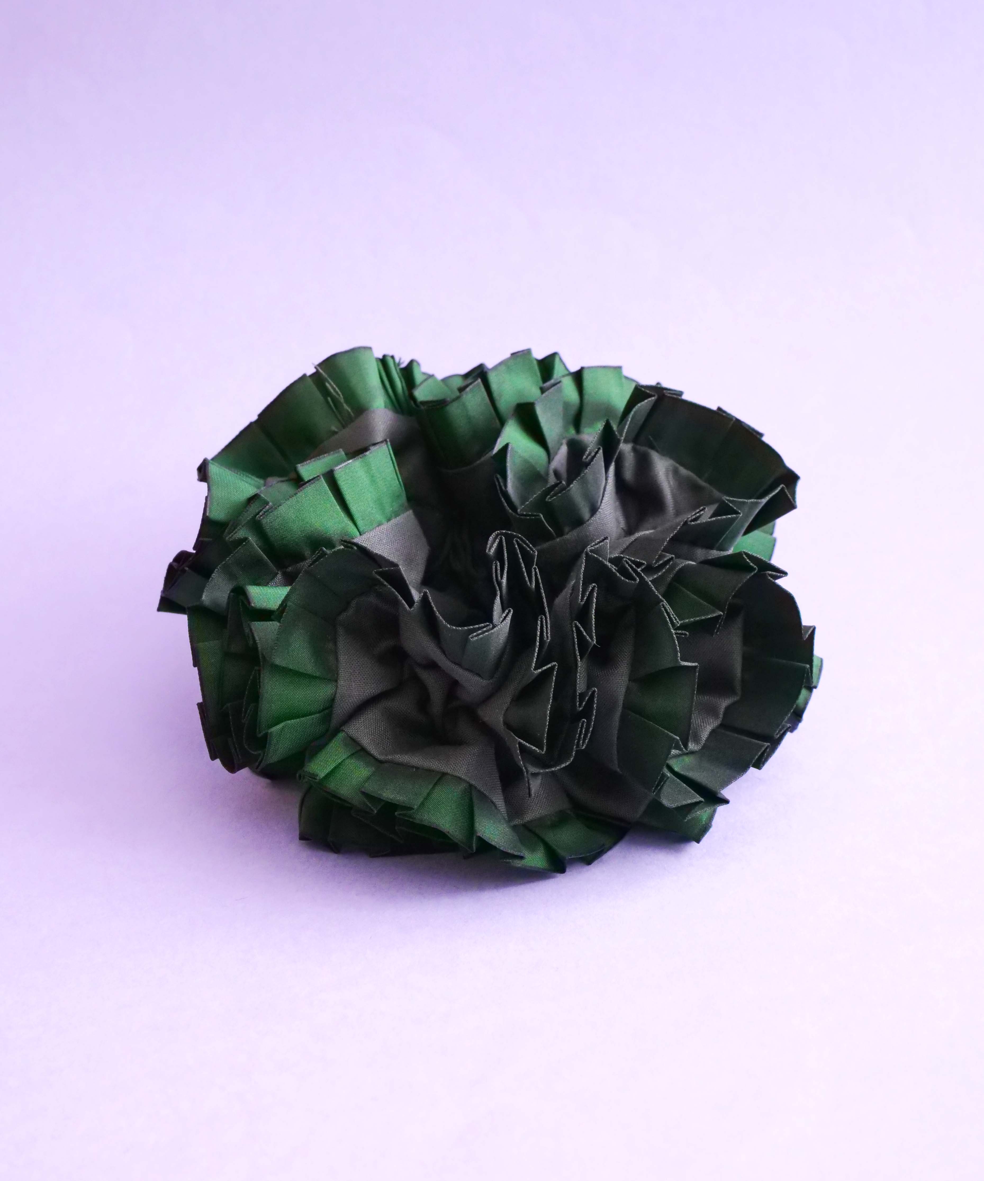 Plain Colorful Pleated Piping Scrunchie Green