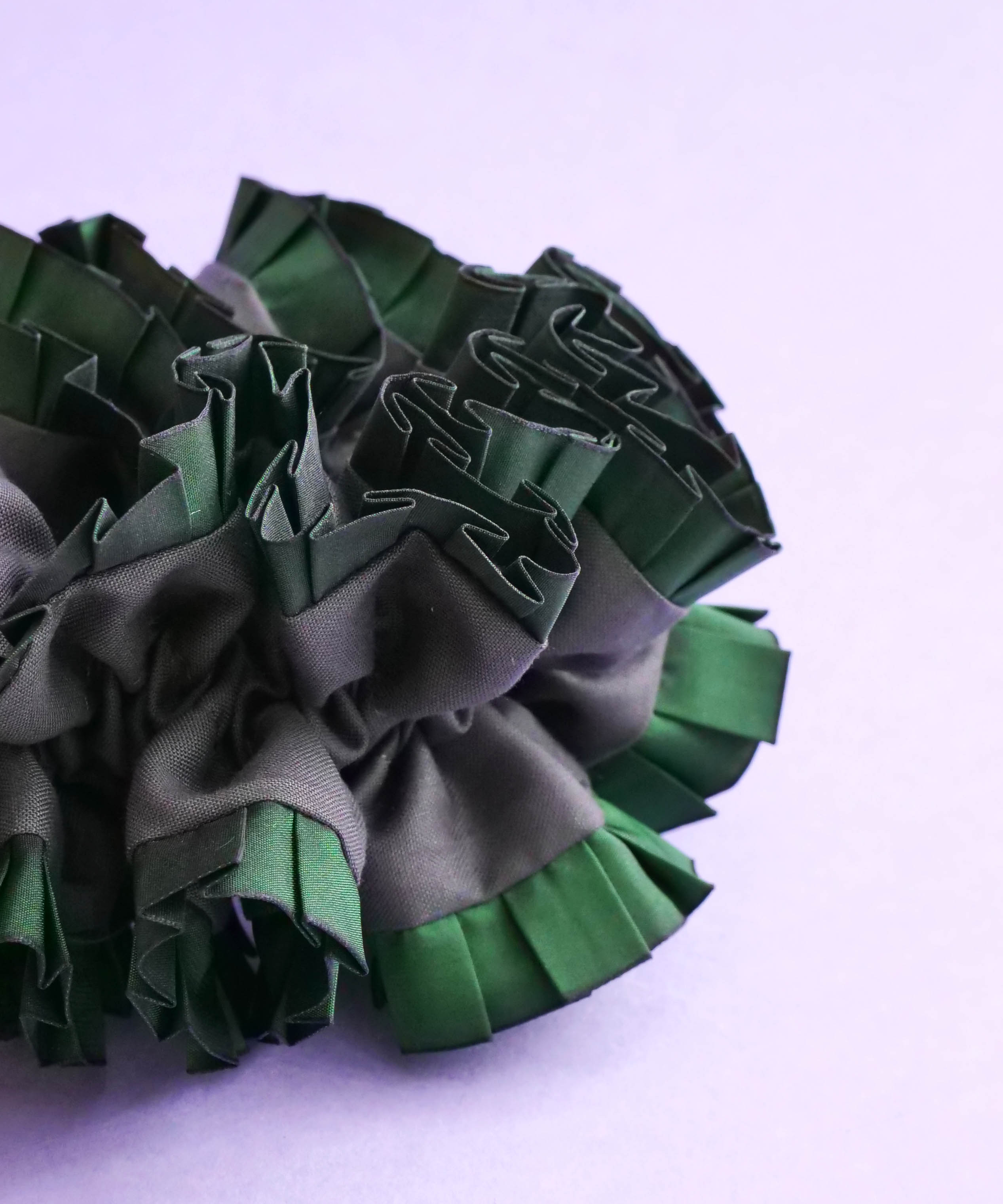 Plain Colorful Pleated Piping Scrunchie Green