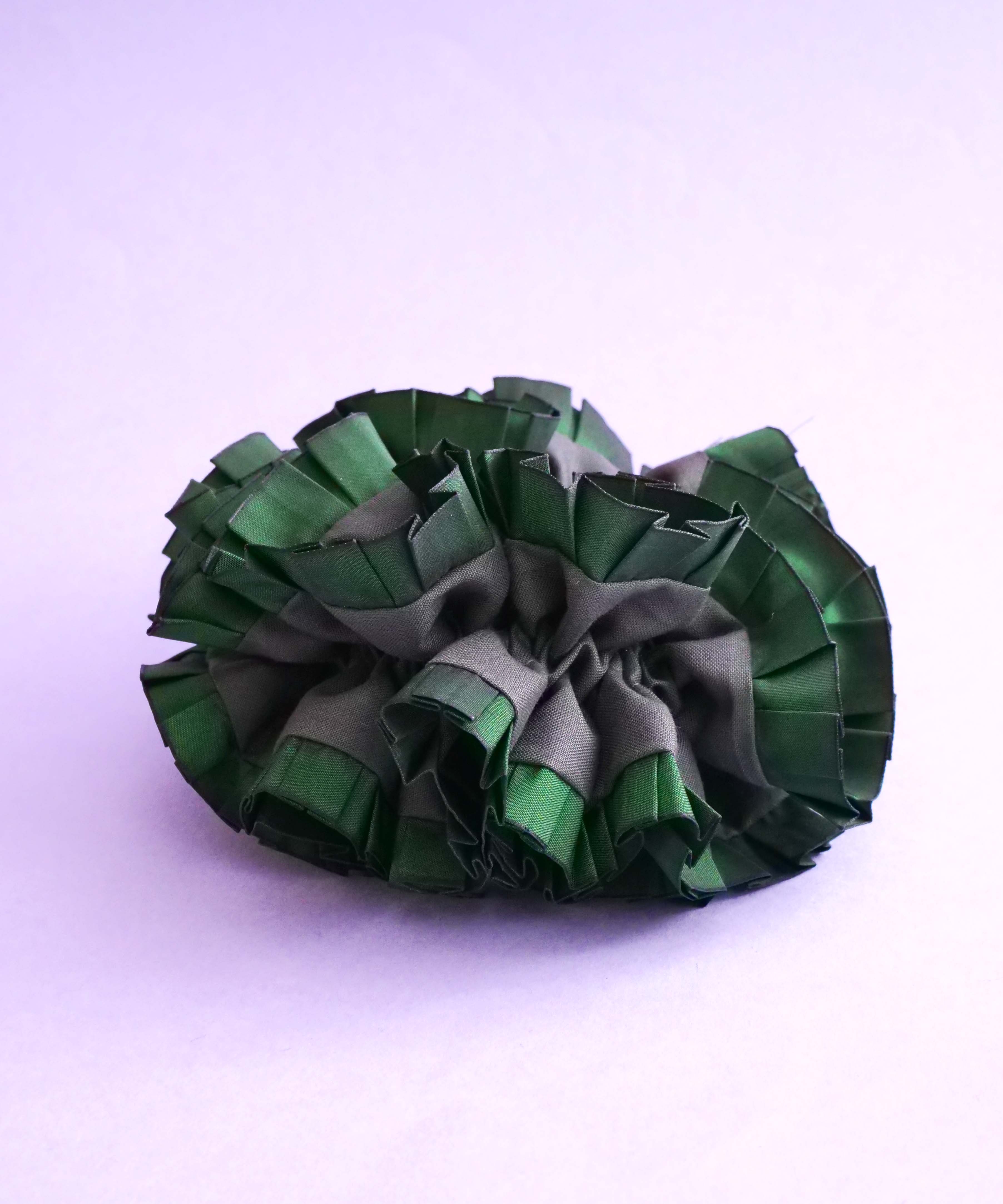Plain Colorful Pleated Piping Scrunchie Green