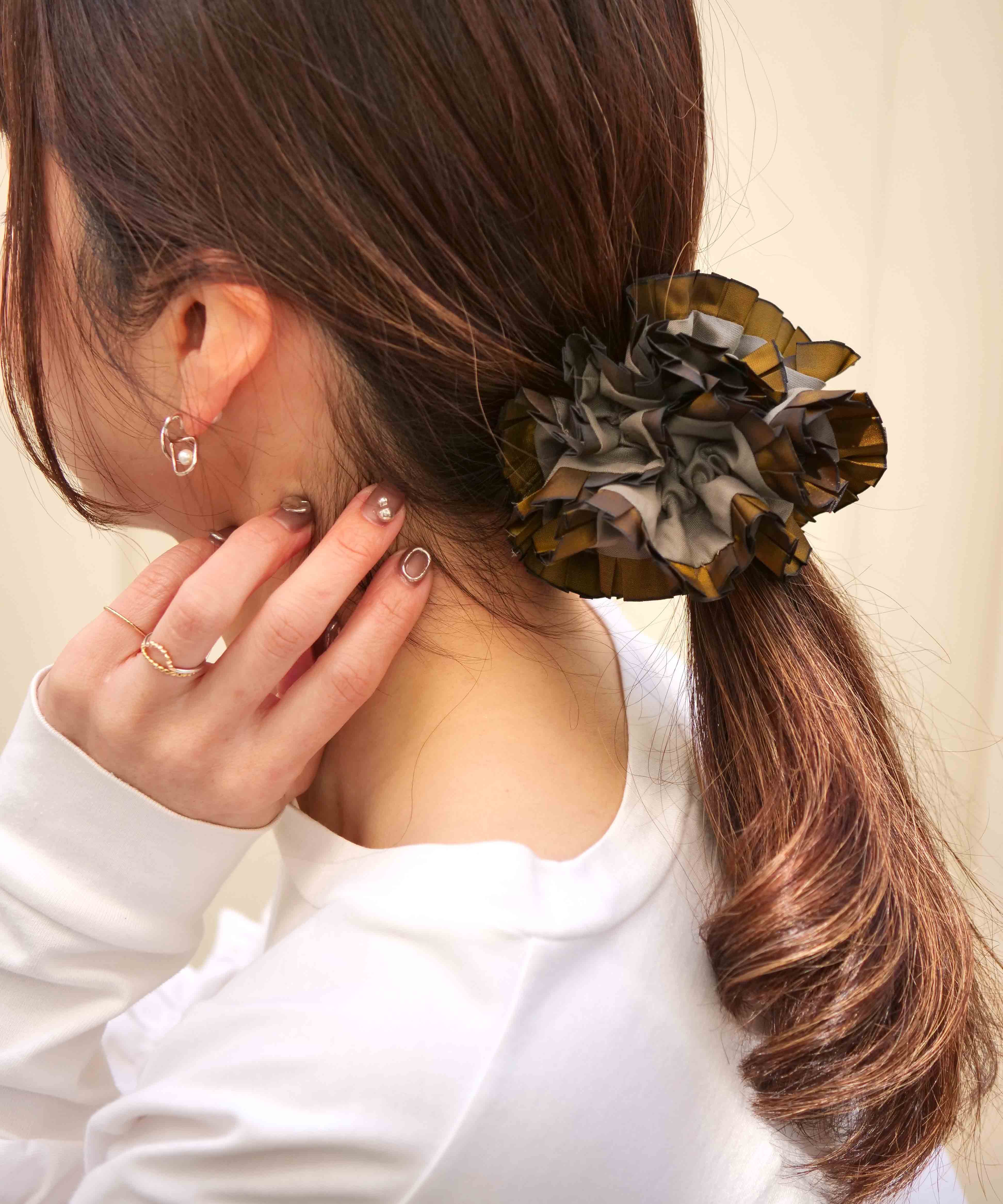 Plain Colorful Pleated Piping Scrunchie Blue