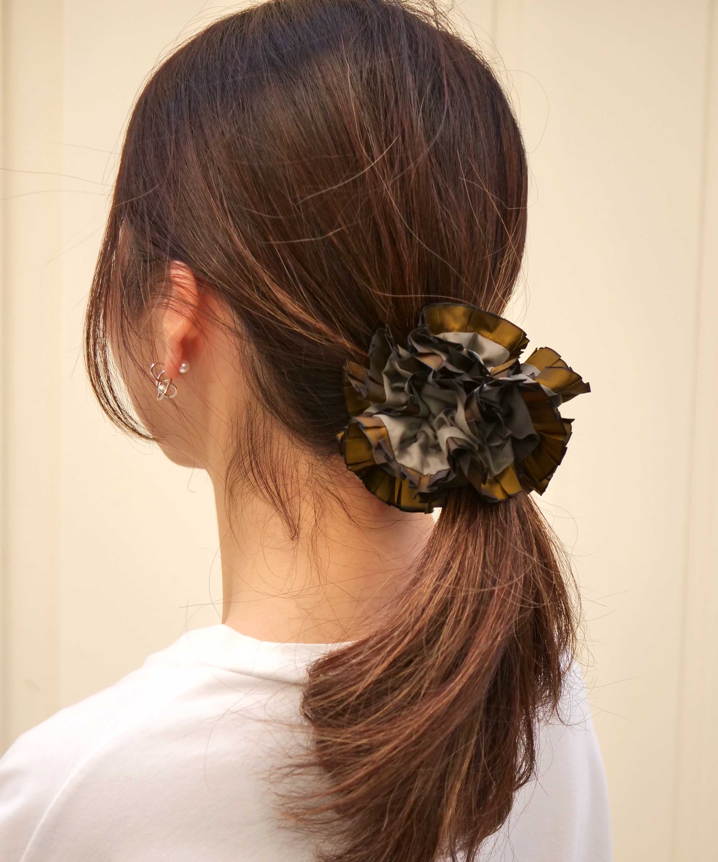 Plain Colorful Pleated Piping Scrunchie Blue