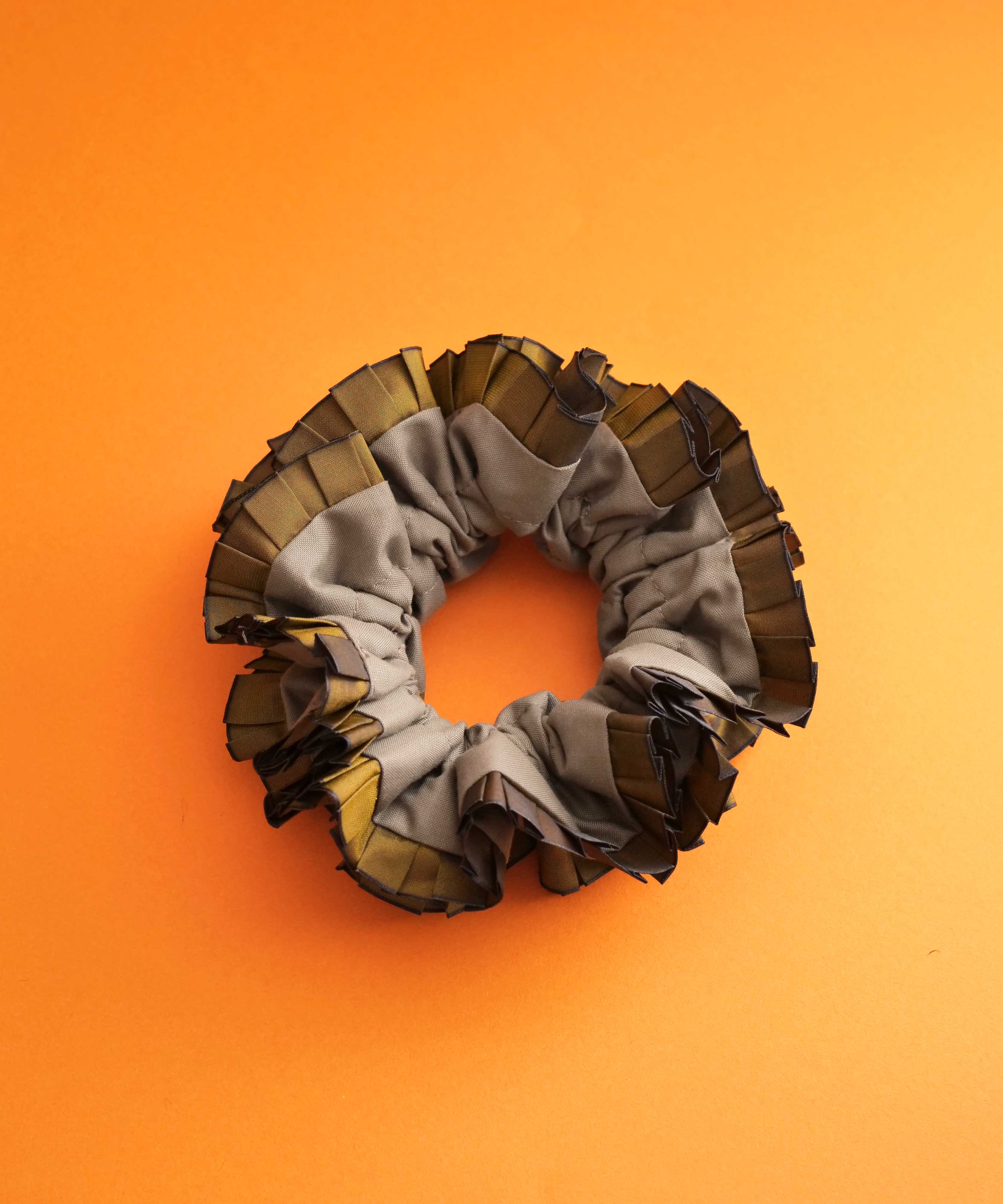 Plain Colorful Pleated Piping Scrunchie Blue
