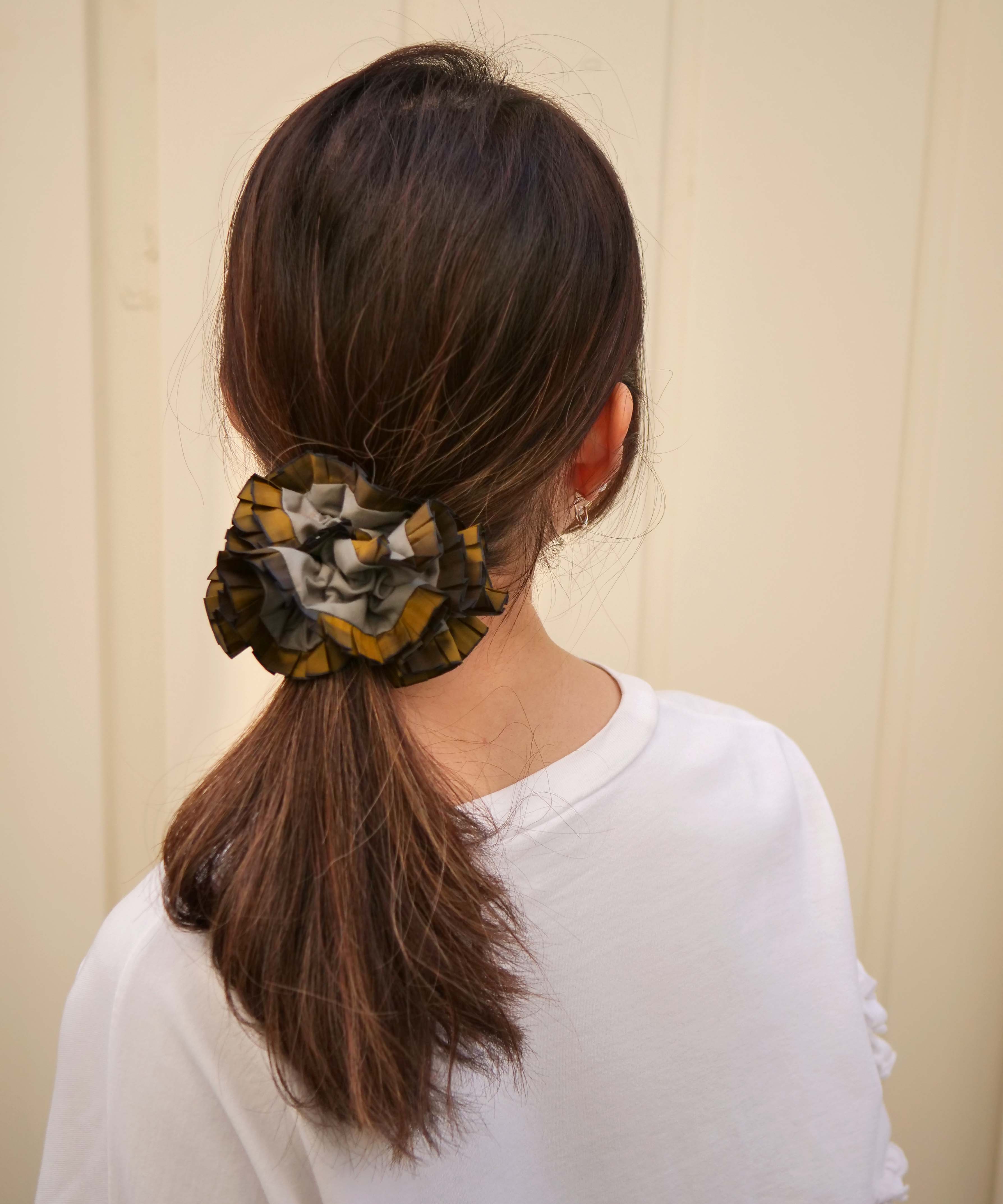 Plain Colorful Pleated Piping Scrunchie Blue