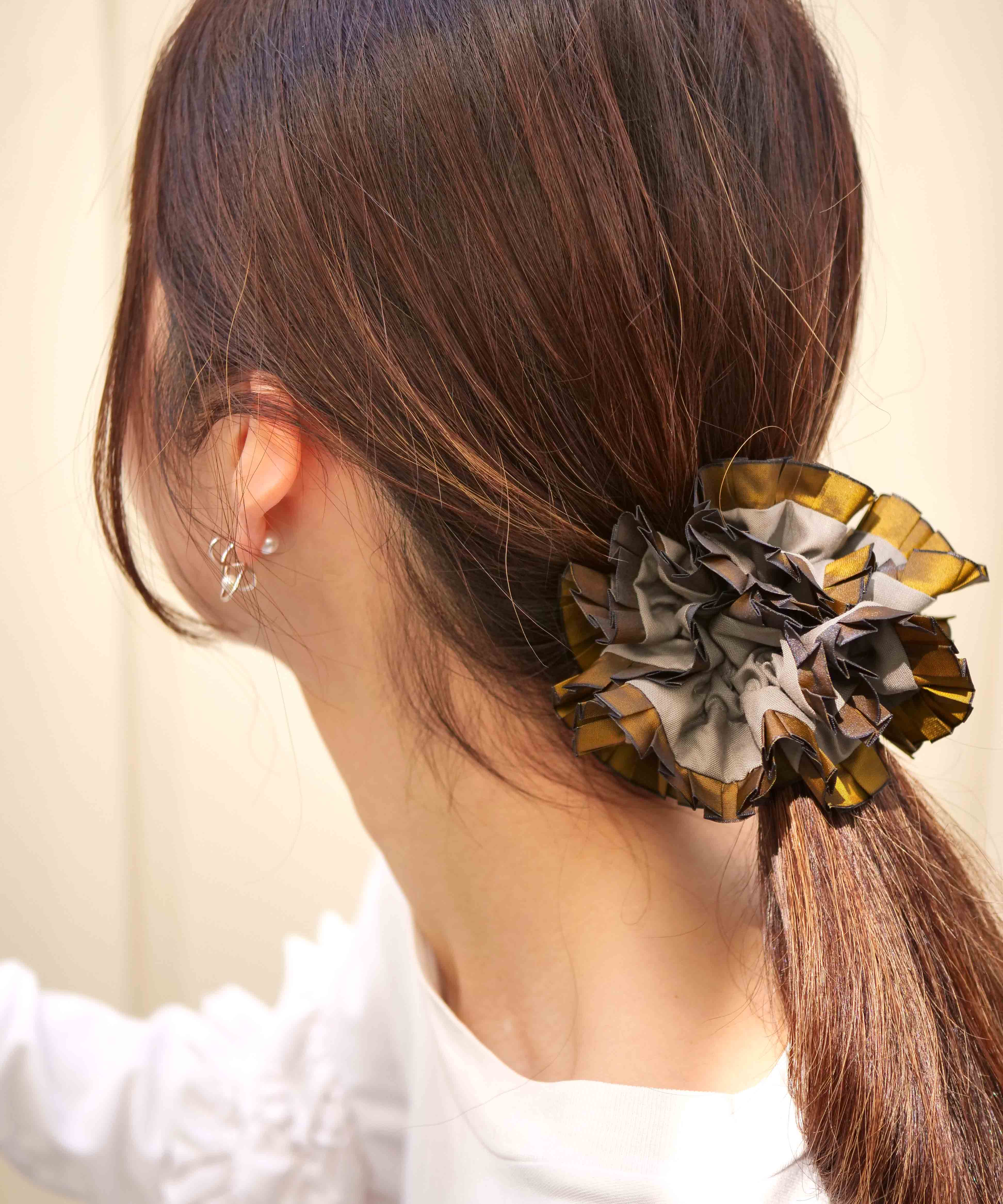 Plain Colorful Pleated Piping Scrunchie Blue