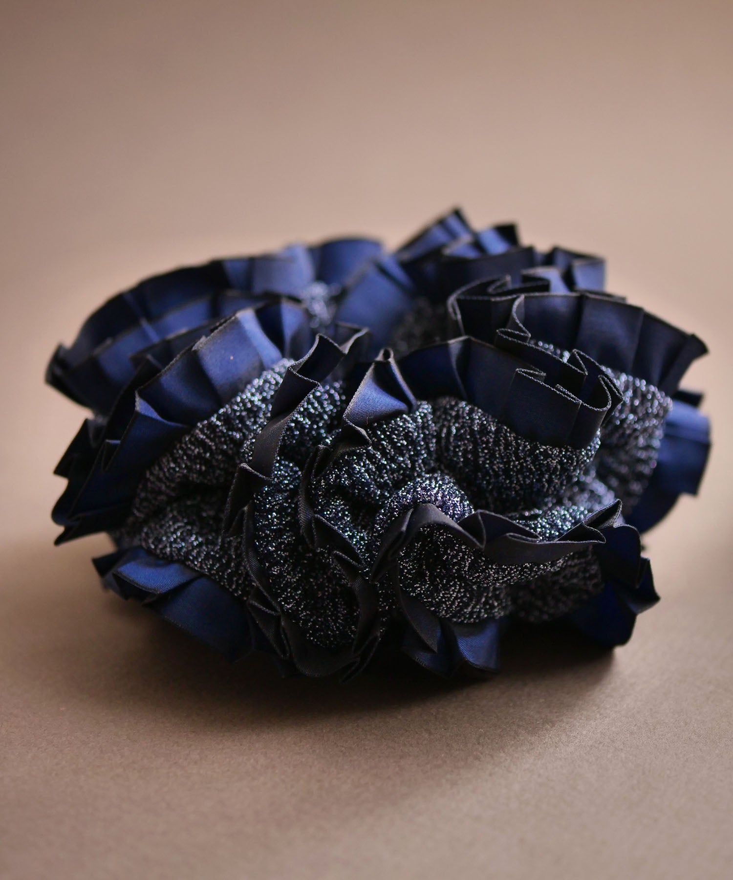 Plain Colorful Pleated Piping Scrunchie Blue