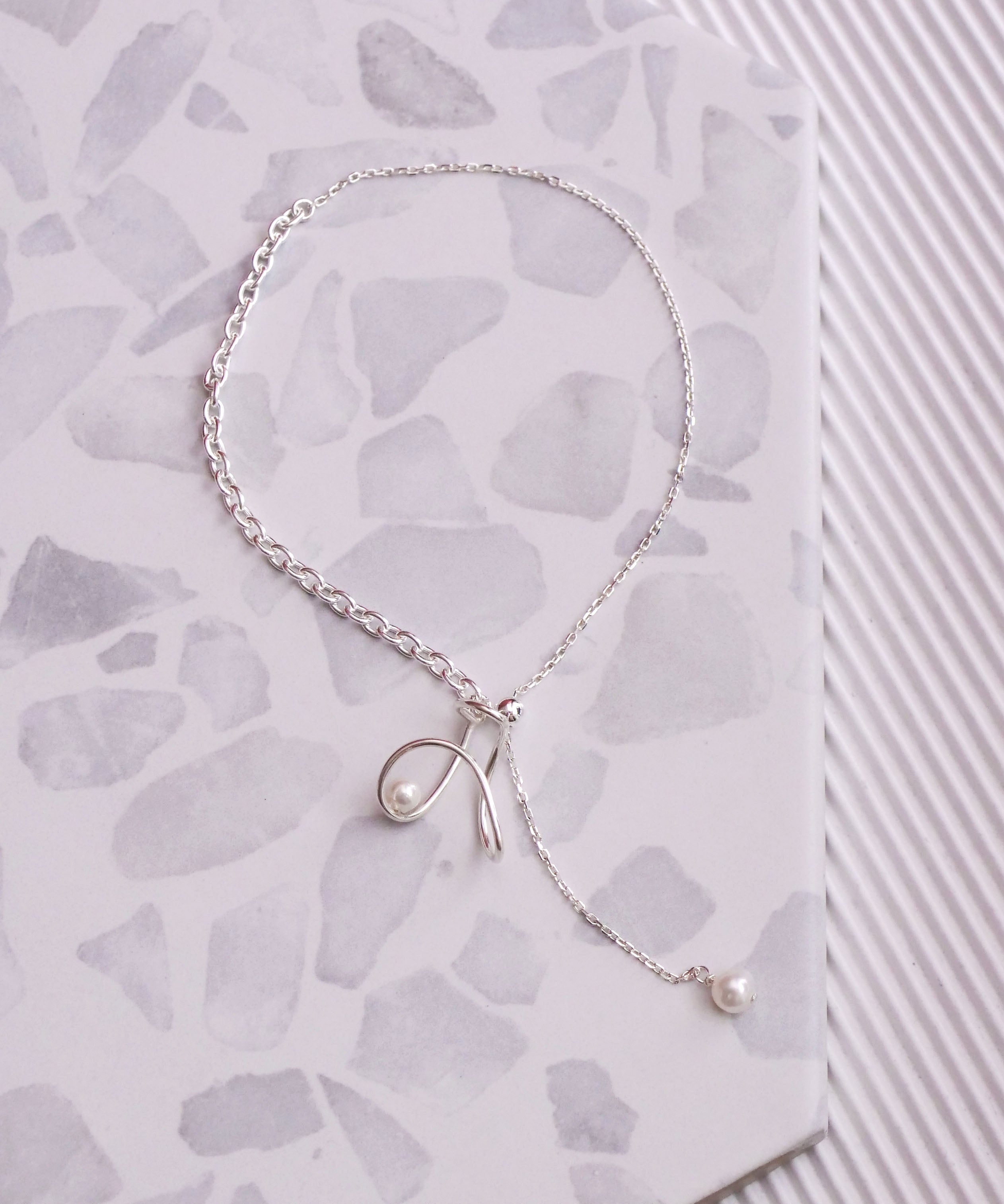 SV925 Pearl Frill Scribble Chain Bracelet Silver
