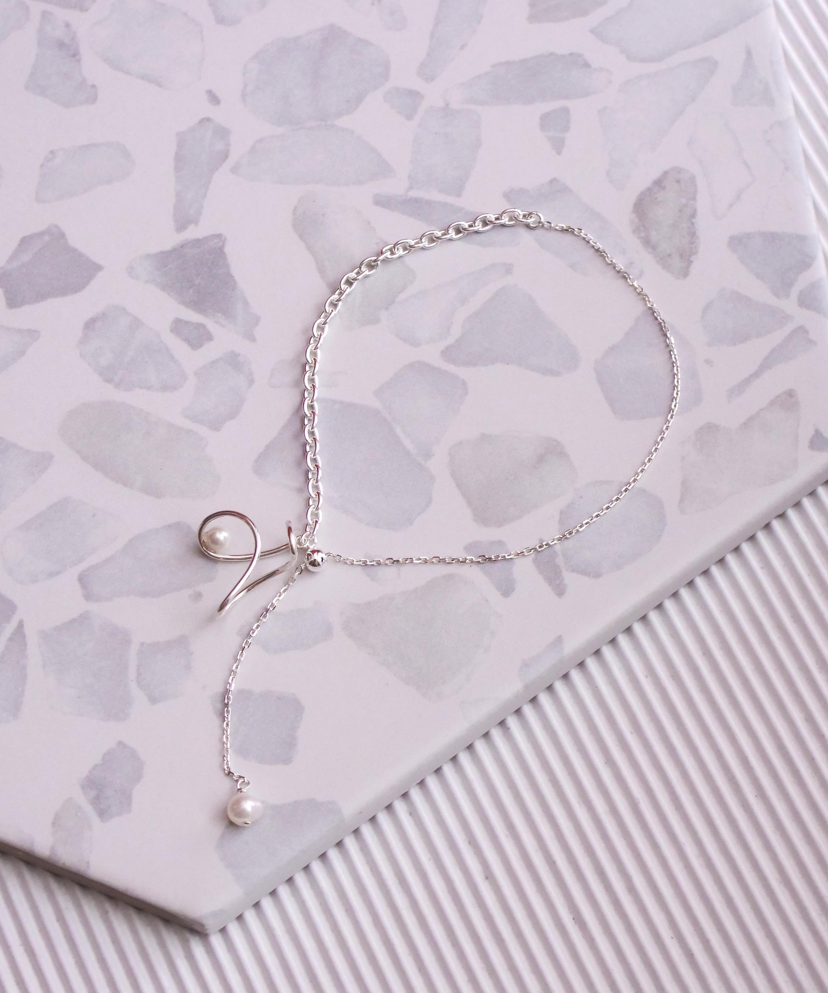 SV925 Pearl Frill Scribble Chain Bracelet Silver