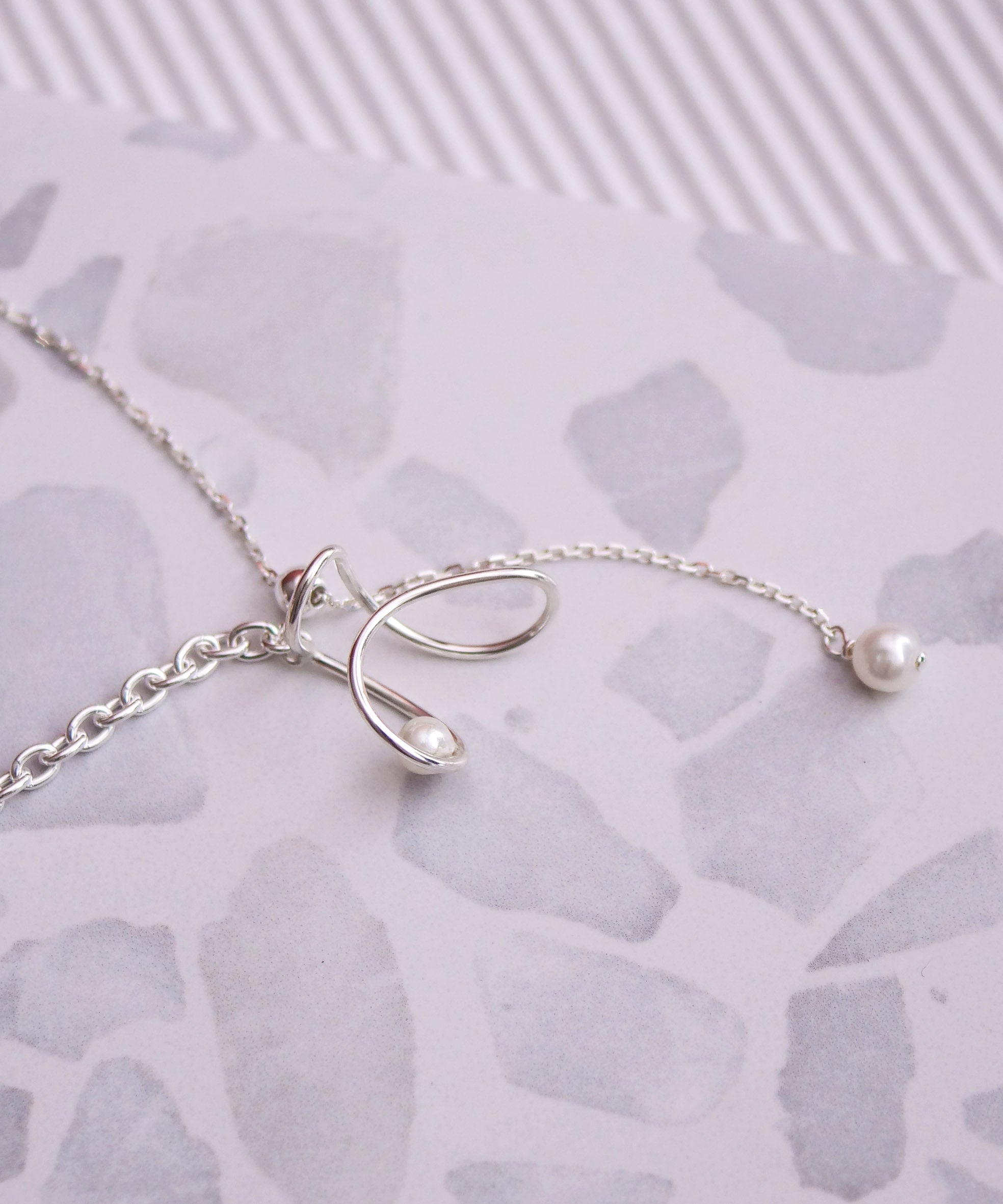 SV925 Pearl Frill Scribble Chain Bracelet Silver