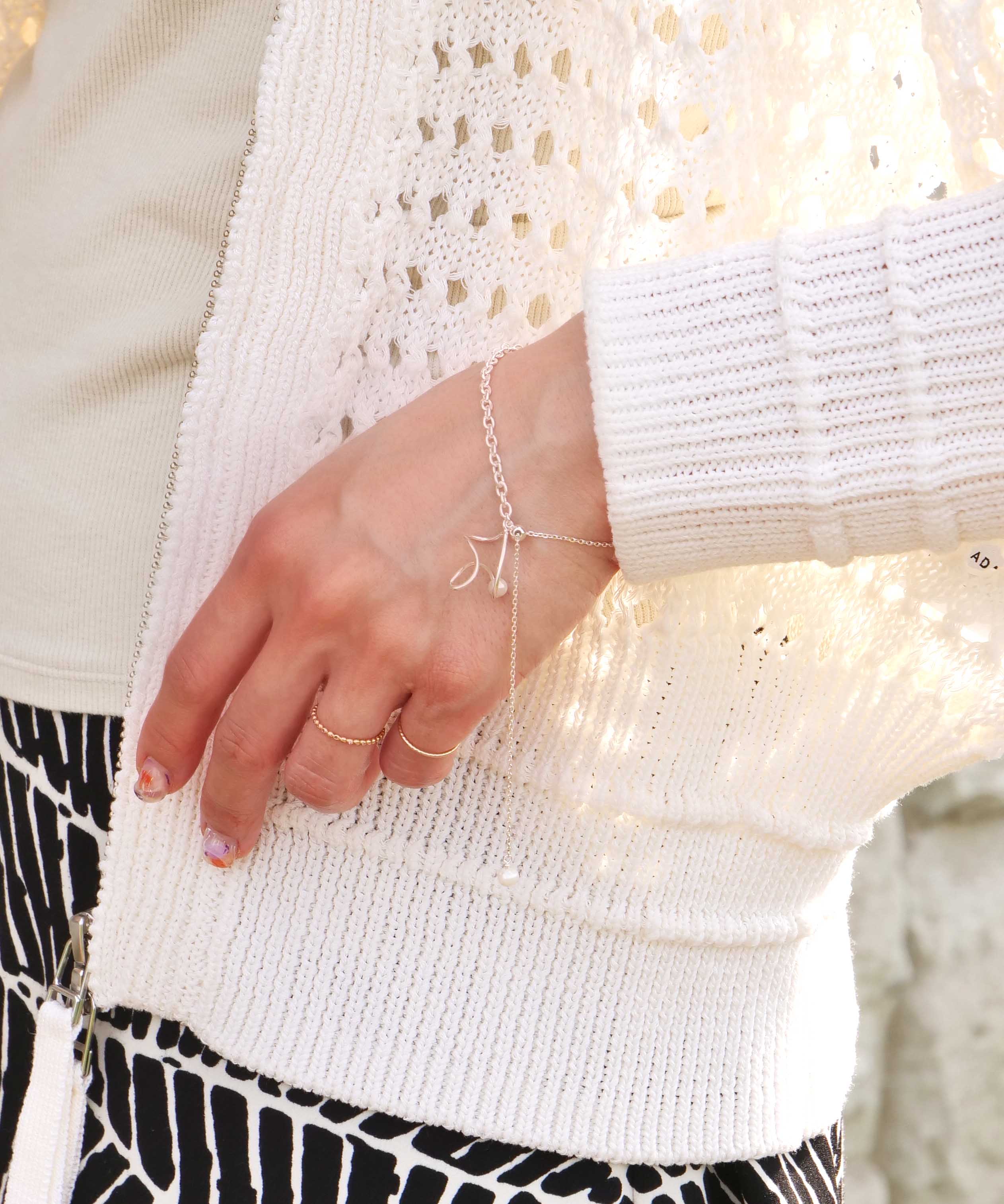 SV925 Pearl Frill Scribble Chain Bracelet Silver