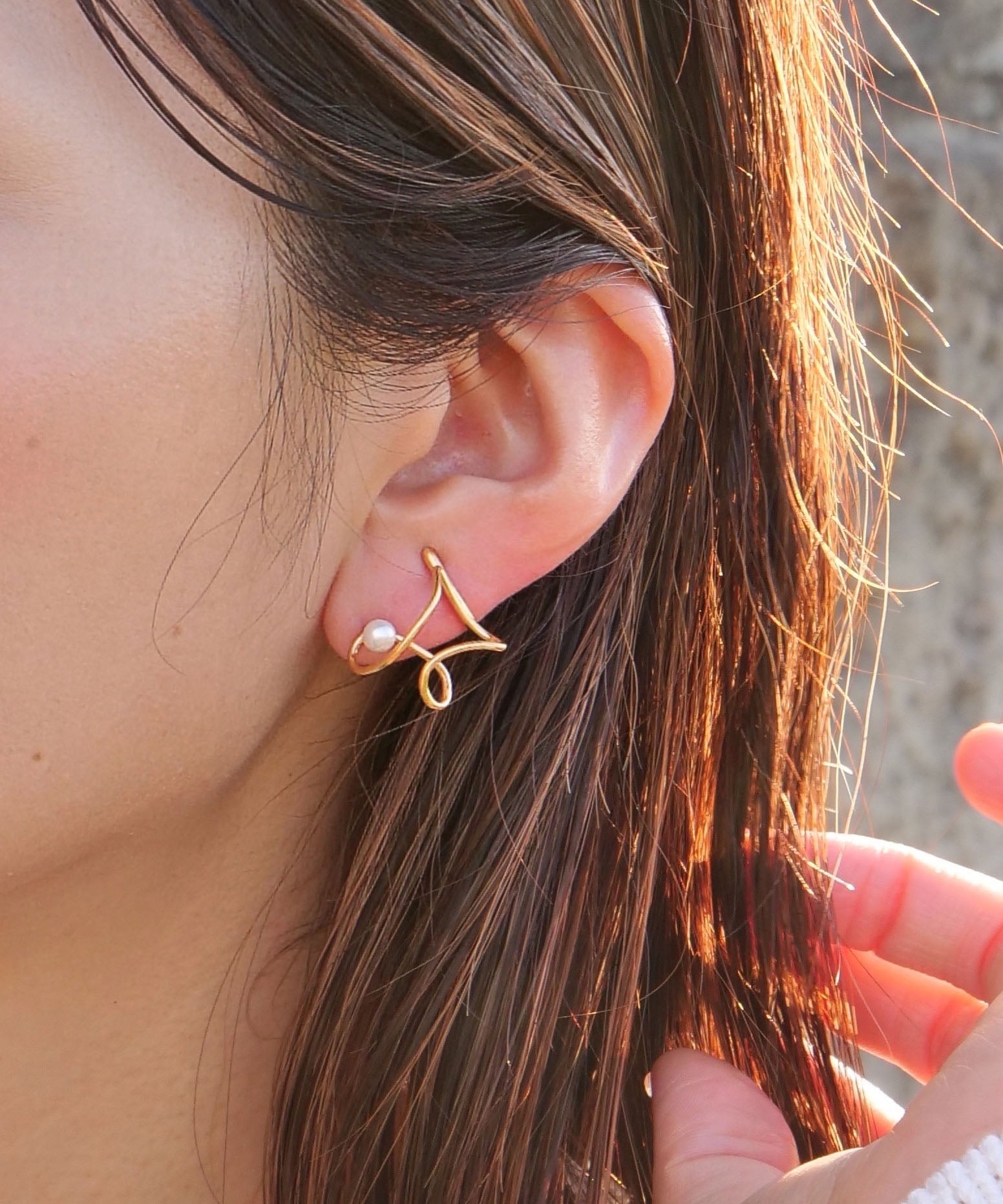 SV925 珍珠褶边涂鸦 suneo 发饰耳环 金色