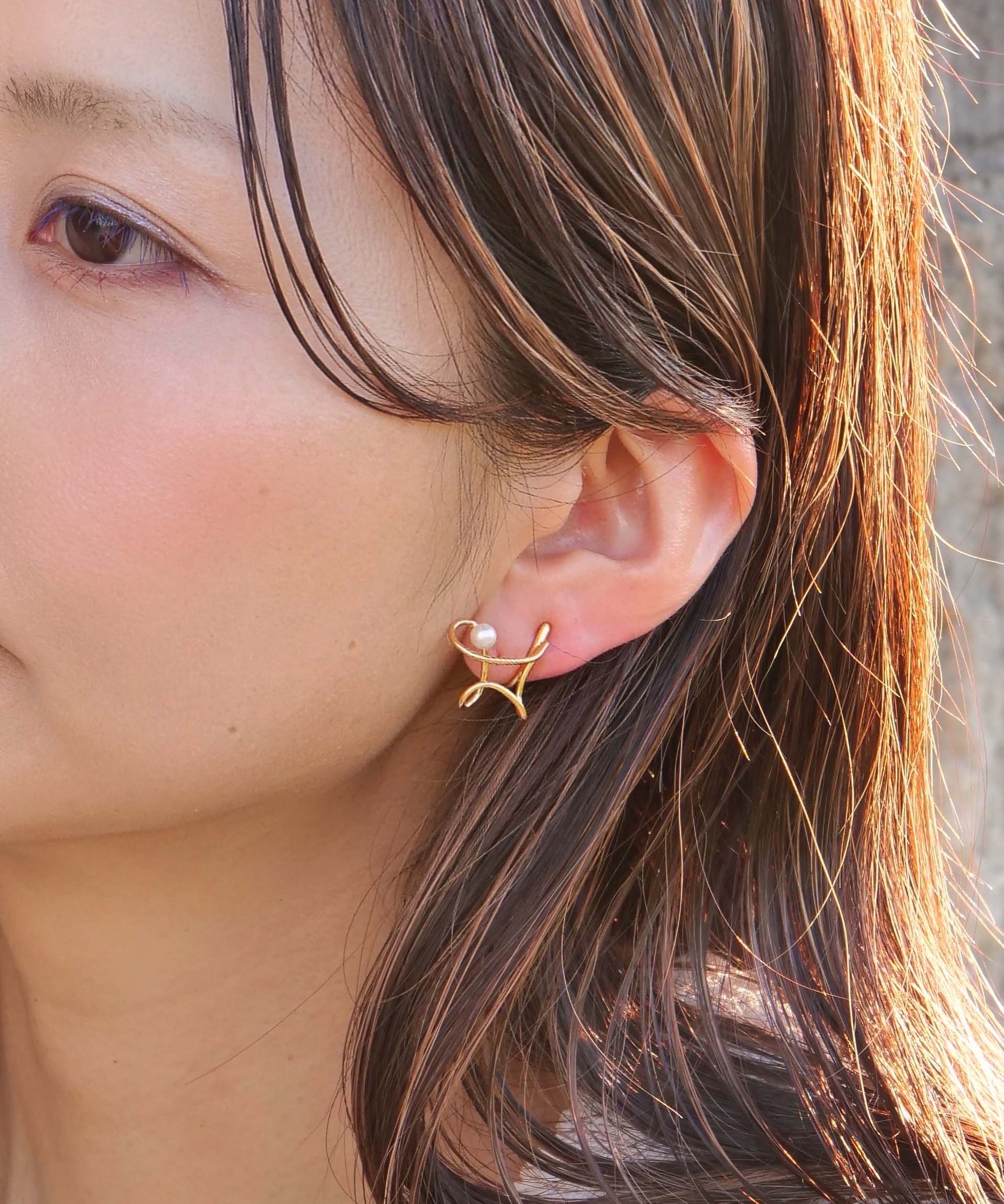 SV925 珍珠褶边涂鸦 suneo 发饰耳环 金色