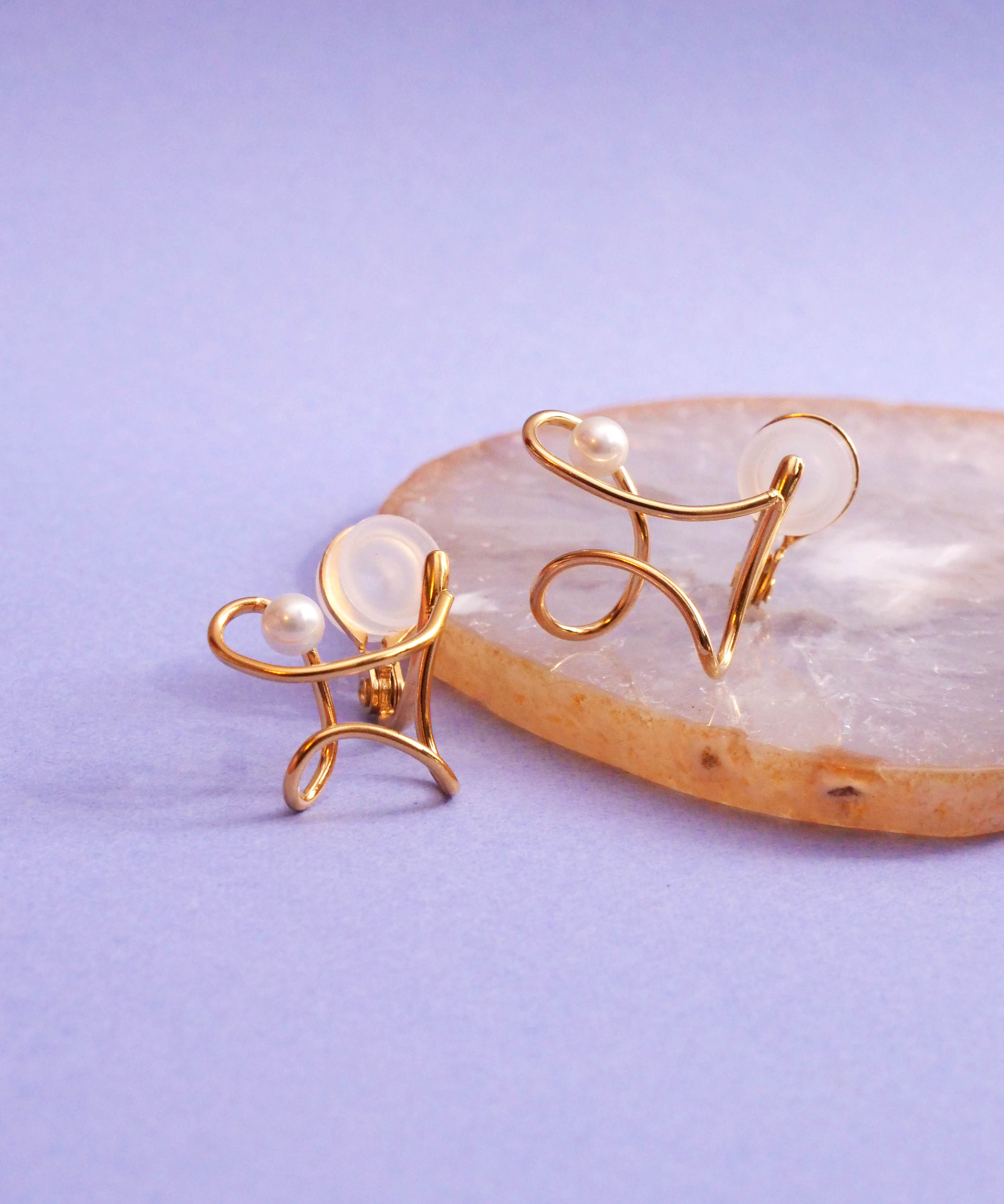 SV925 珍珠褶边涂鸦 suneo 发饰耳环 金色