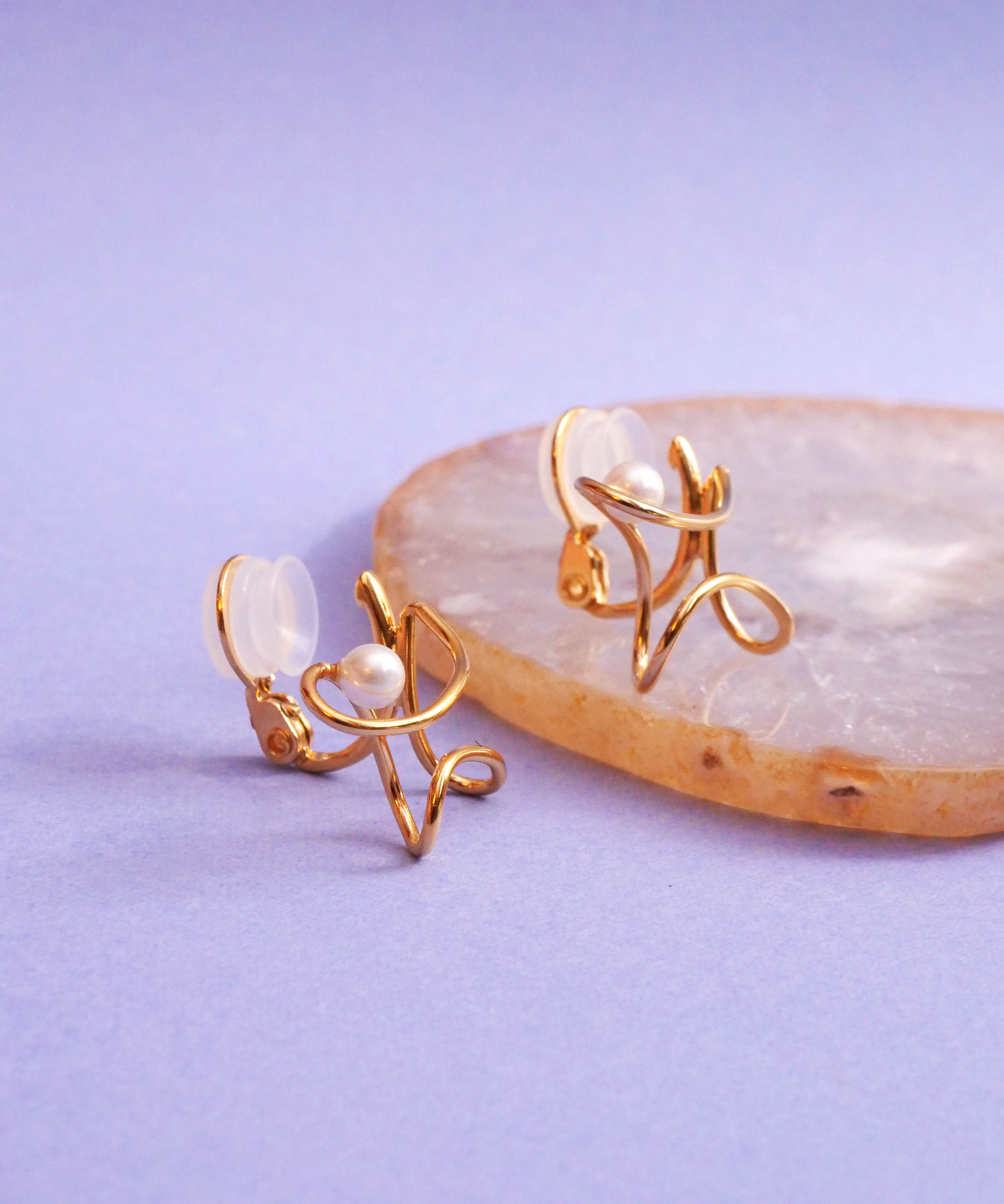 SV925 珍珠褶边涂鸦 suneo 发饰耳环 金色