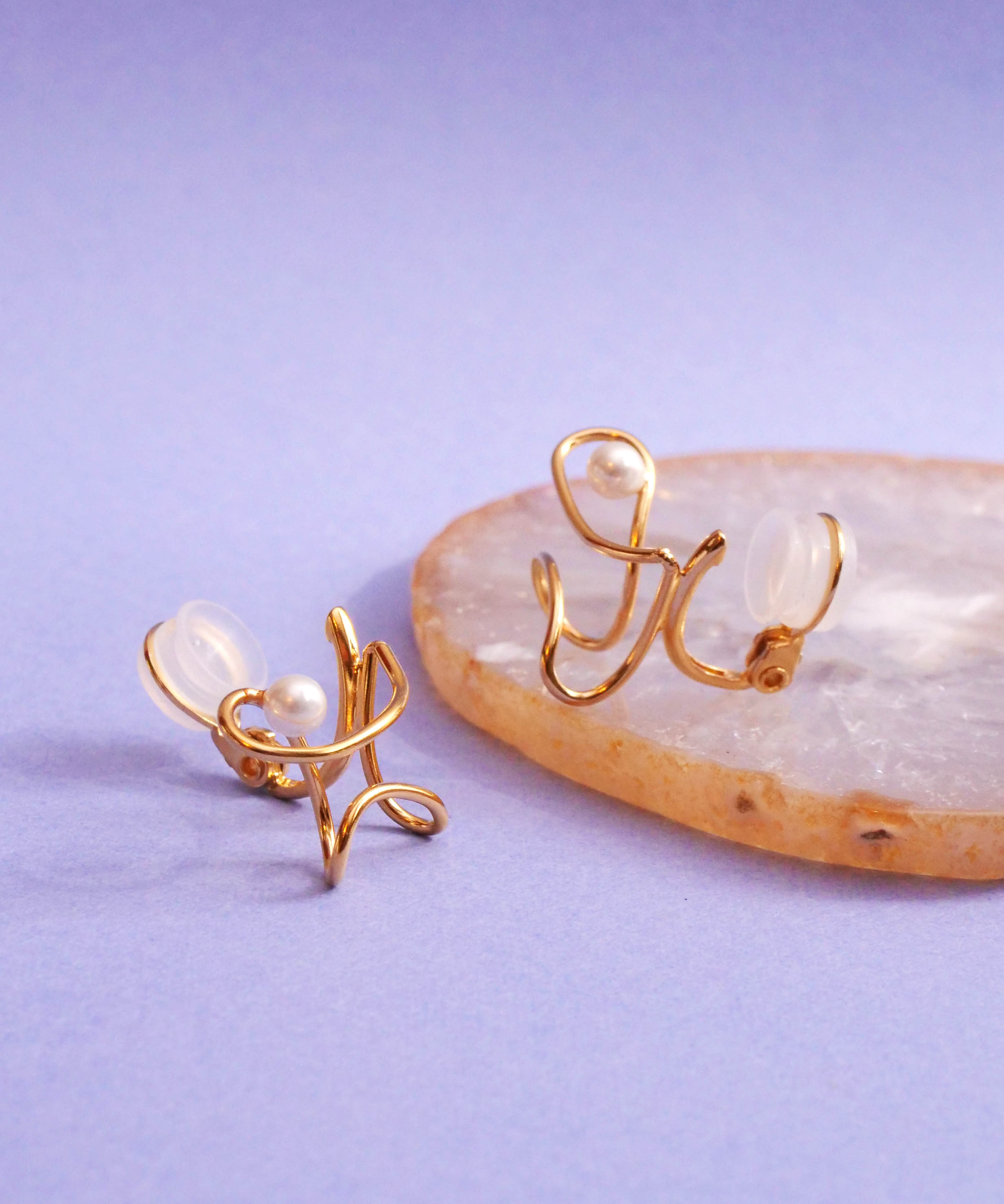 SV925 珍珠褶边涂鸦 suneo 发饰耳环 金色