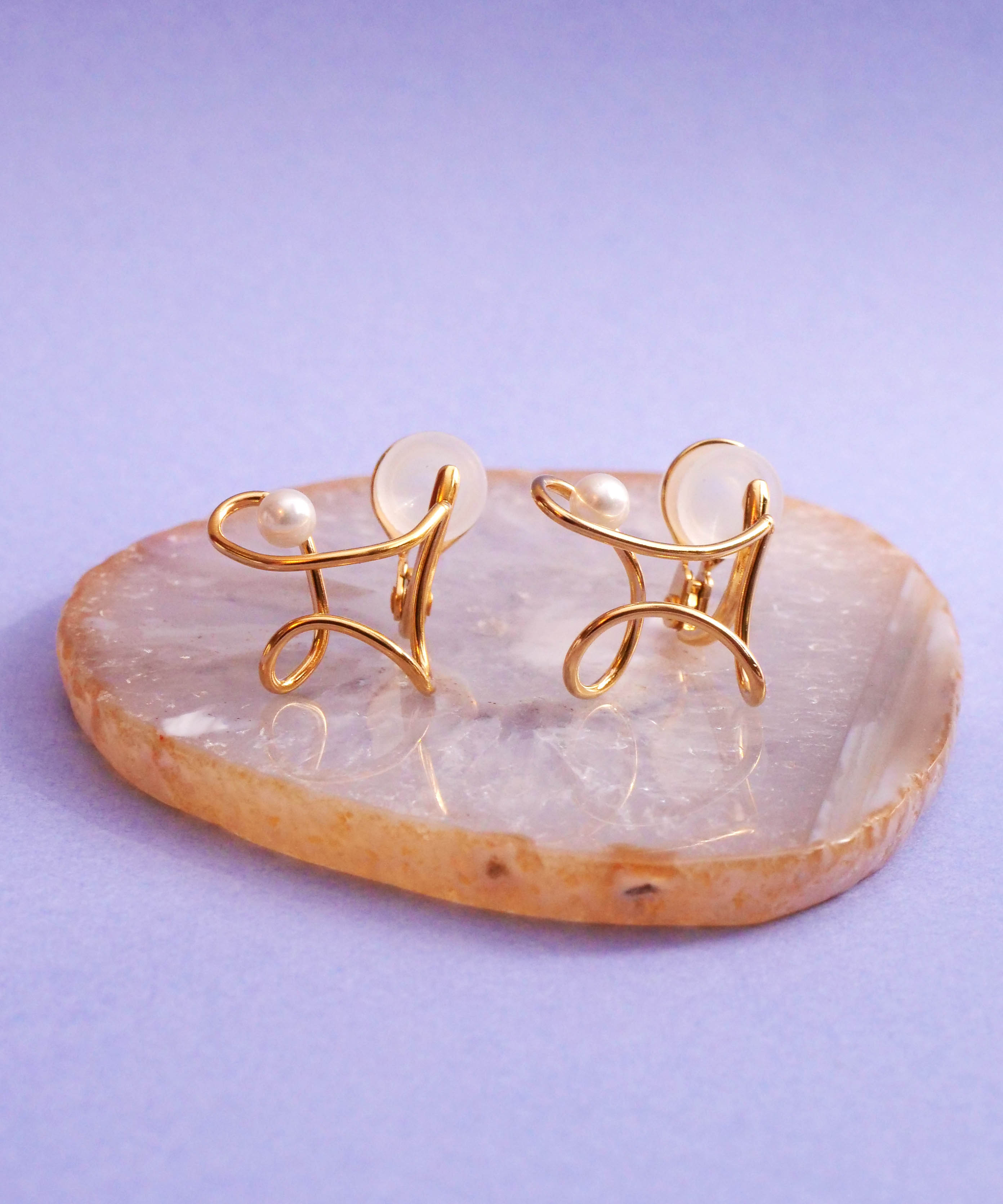 SV925 珍珠褶边涂鸦 suneo 发饰耳环 金色