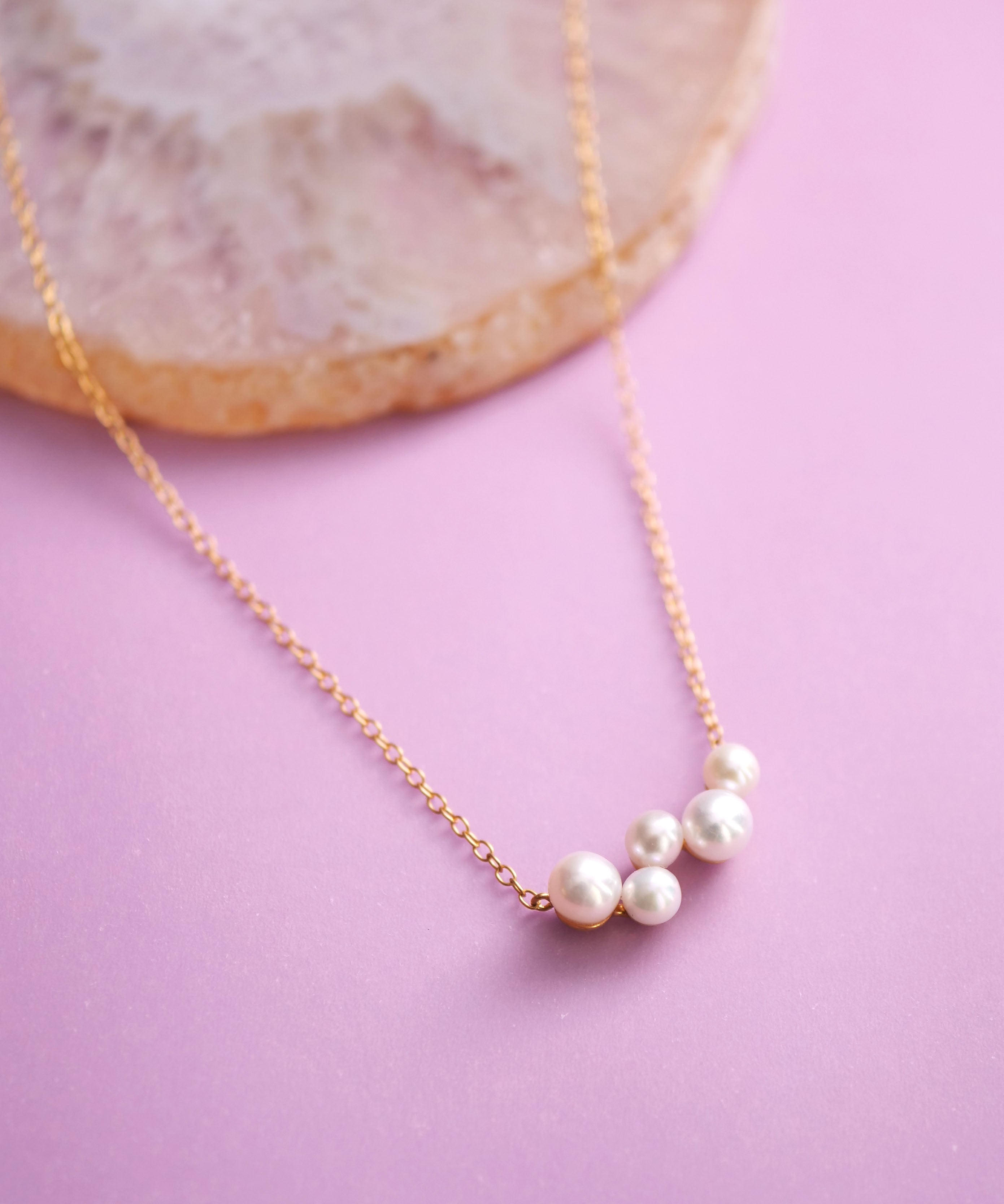 SV925 Soap Bubble 5 Pearl Necklace Gold