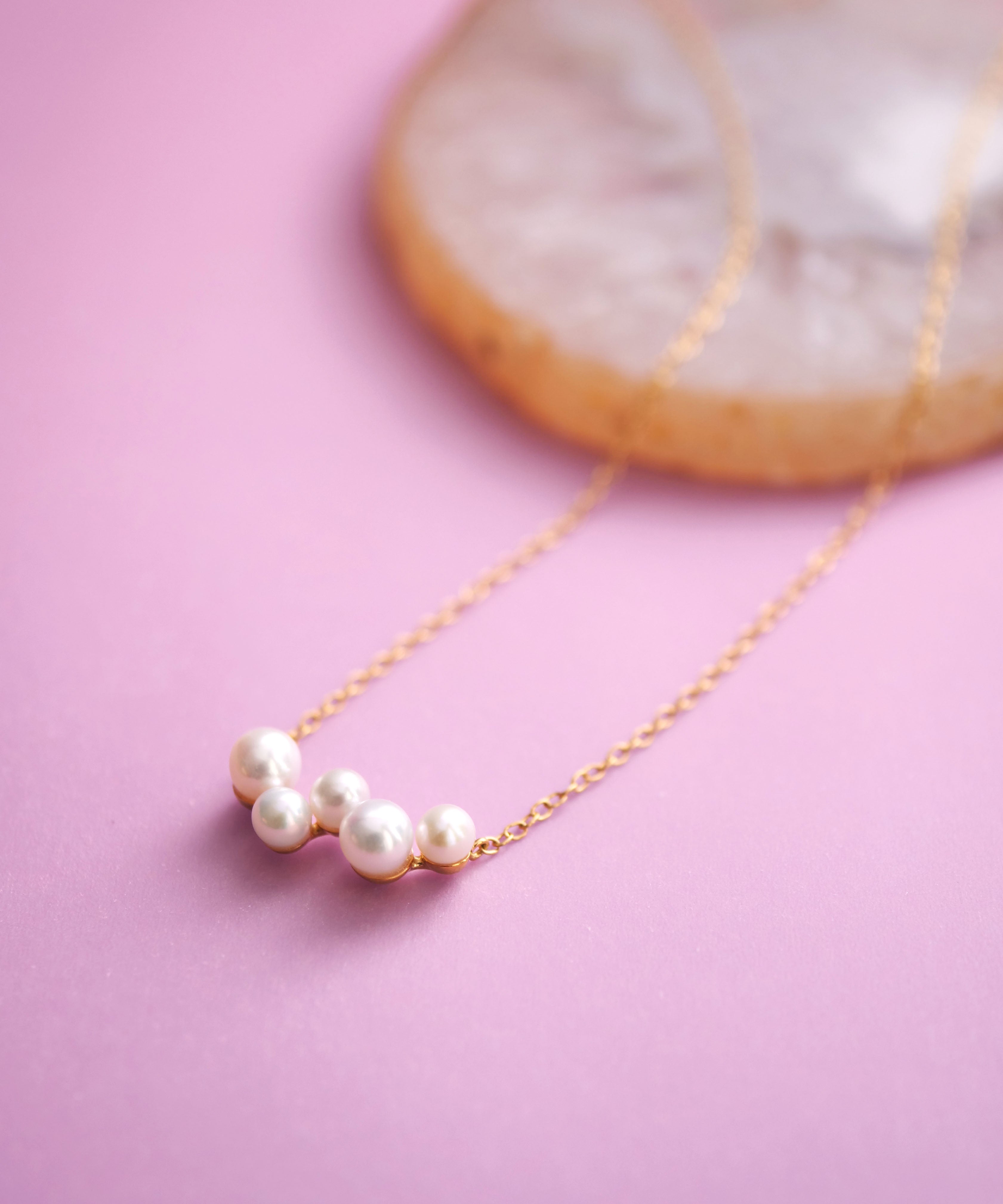 SV925 Soap Bubble 5 Pearl Necklace Gold