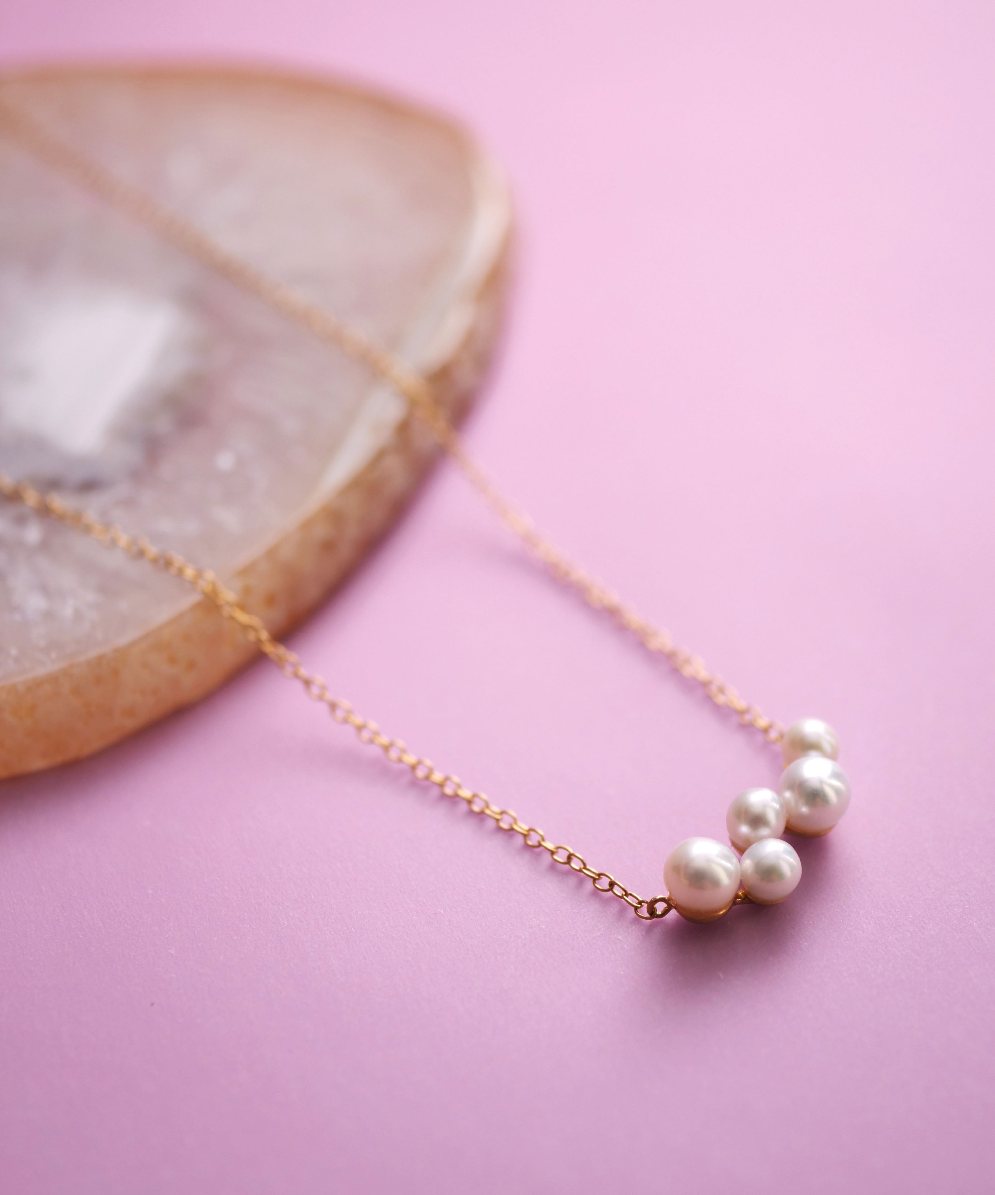 SV925 Soap Bubble 5 Pearl Necklace Gold