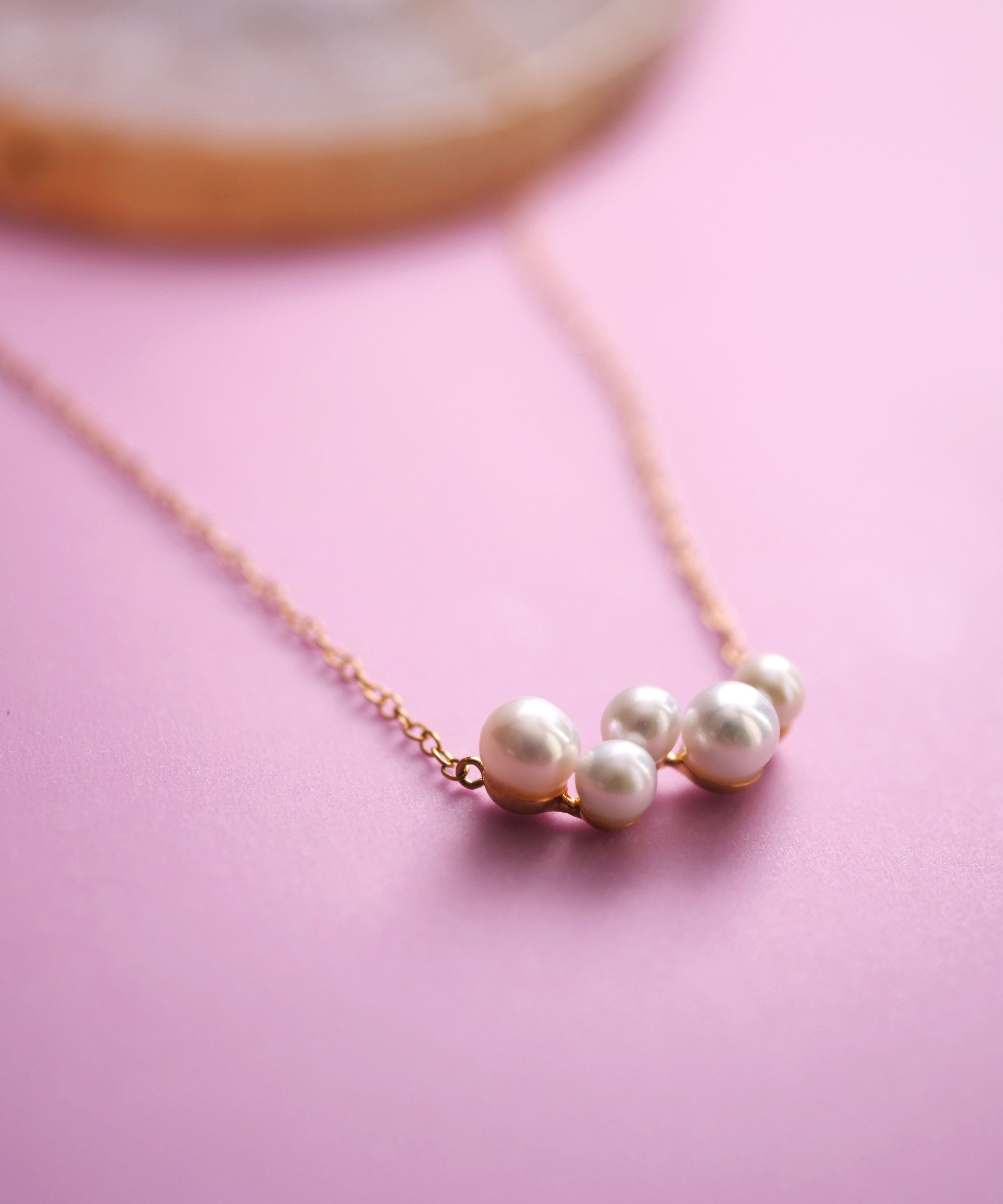 SV925 Soap Bubble 5 Pearl Necklace Gold