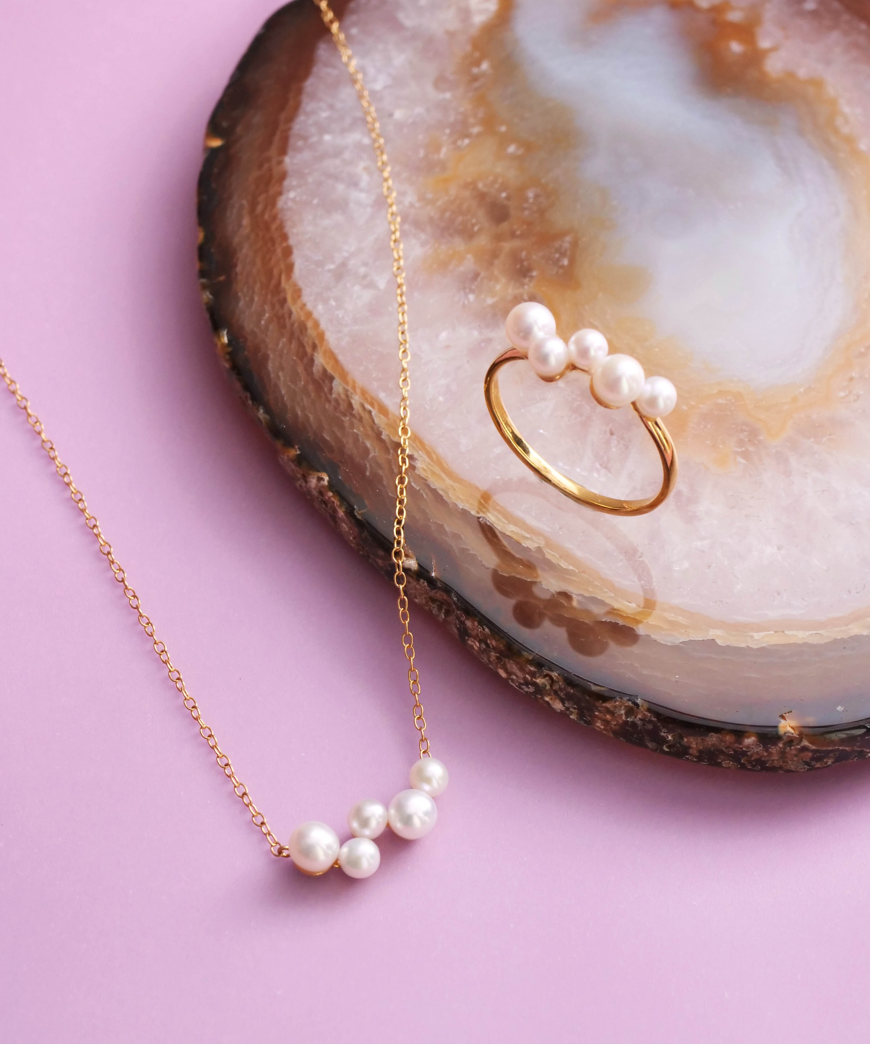 SV925 Soap Bubble 5 Pearl Necklace Gold