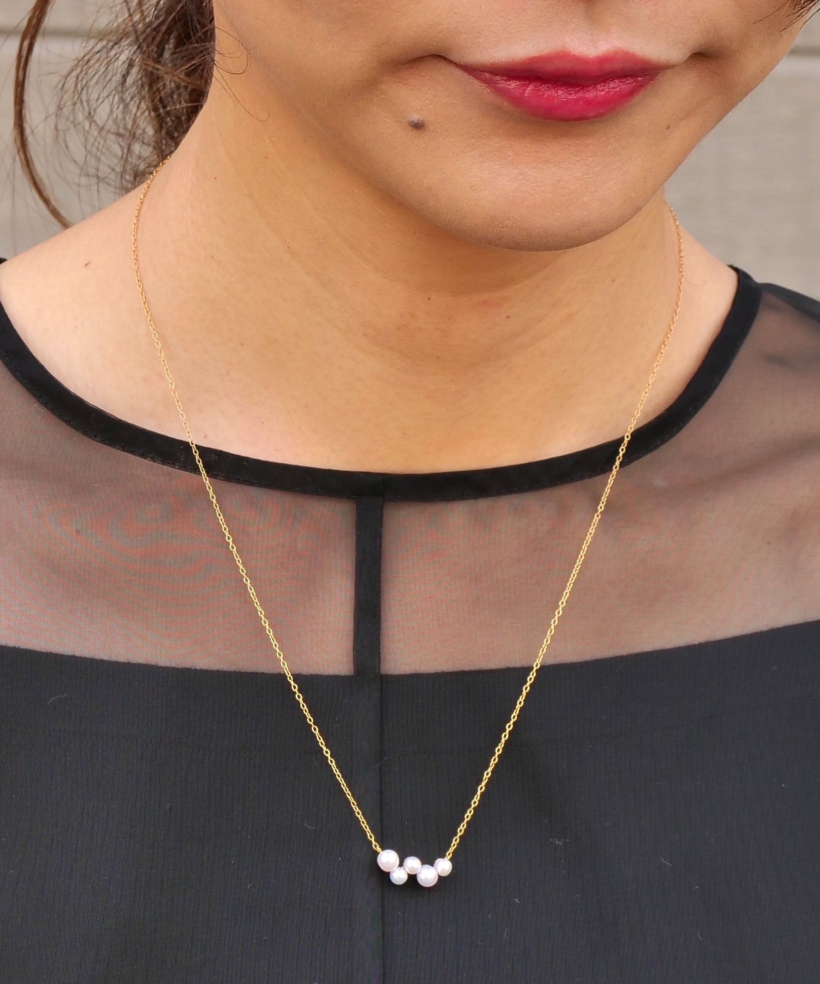 SV925 Soap Bubble 5 Pearl Necklace Gold