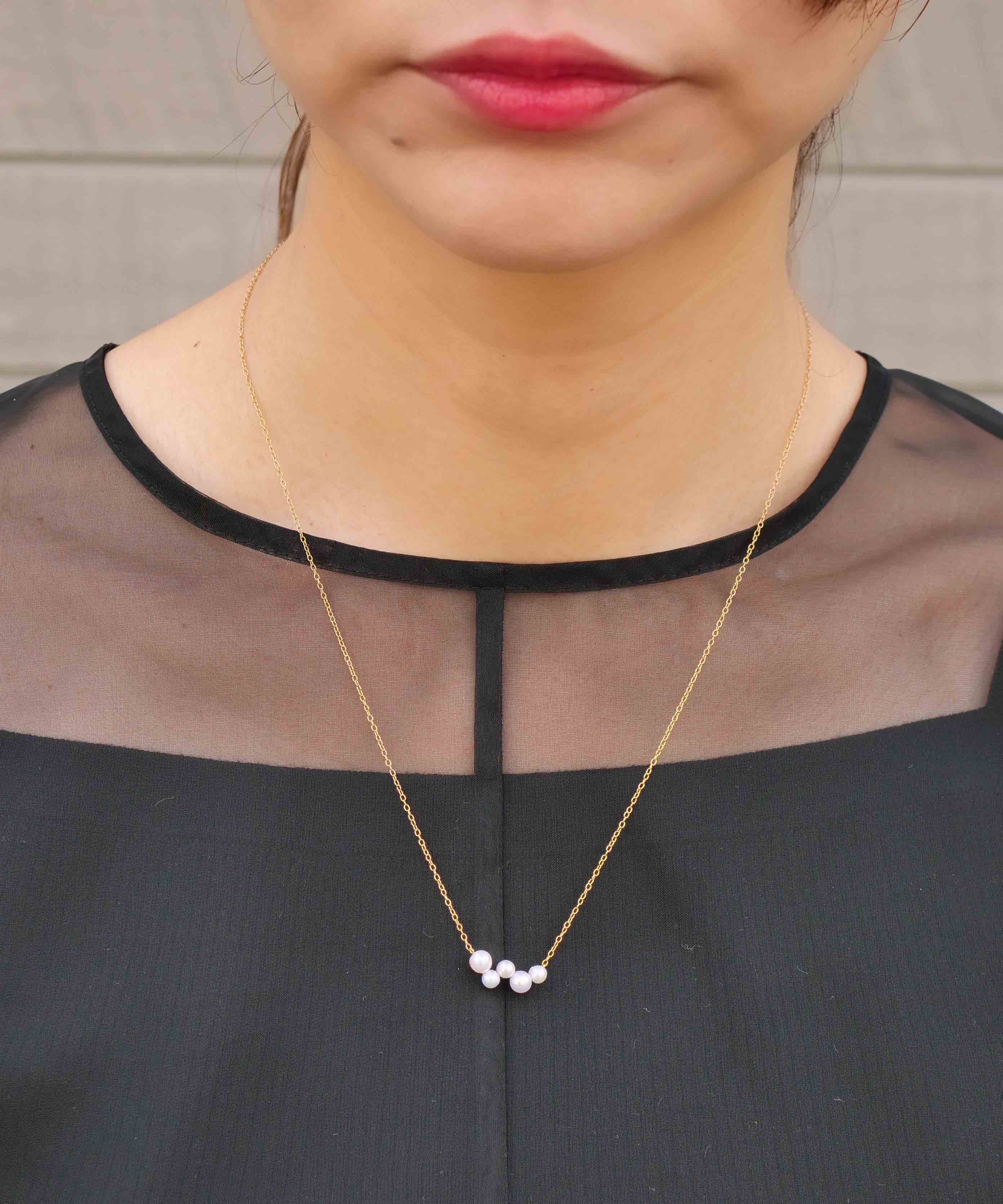 SV925 Soap Bubble 5 Pearl Necklace Gold