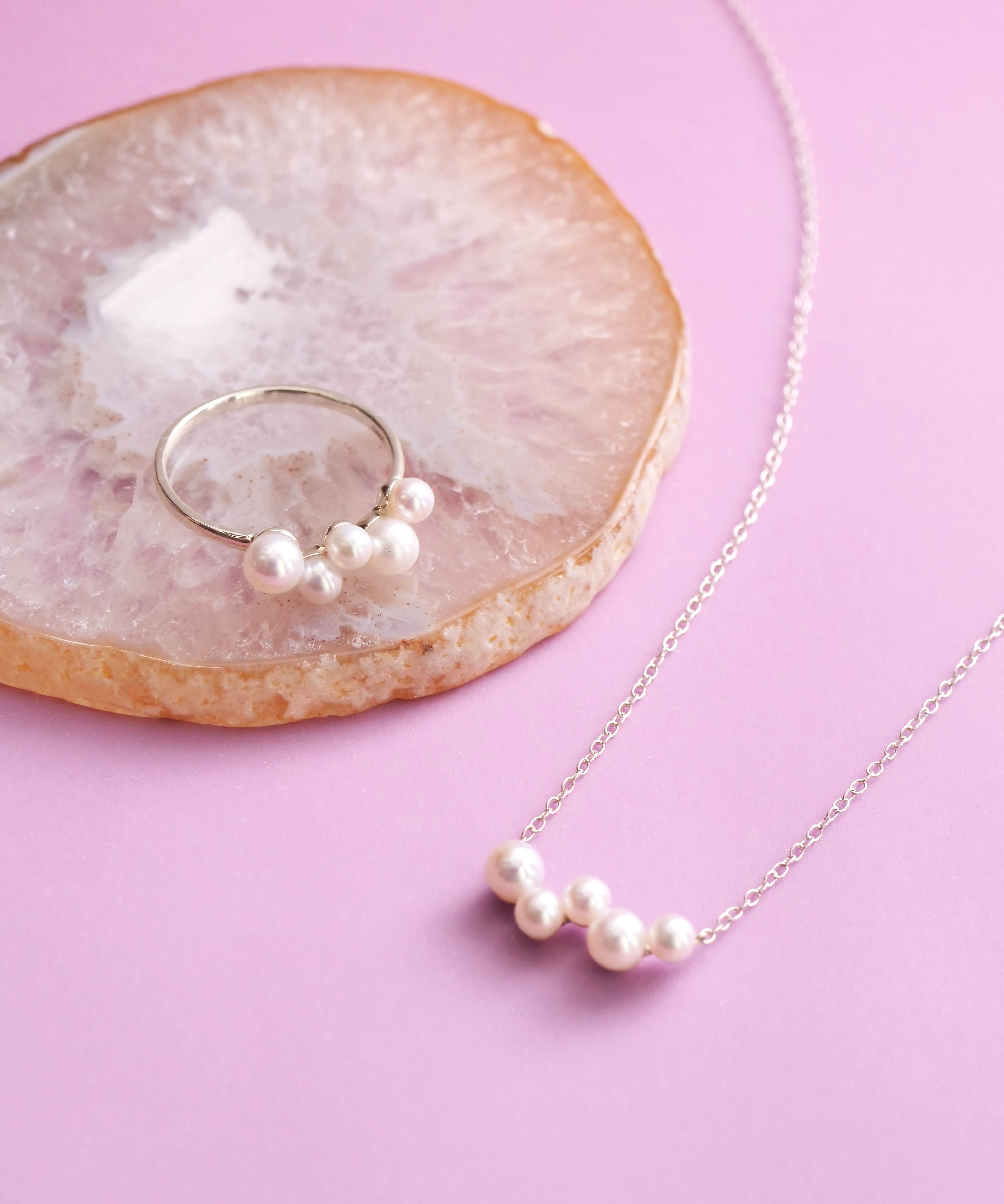 SV925 肥皂泡5颗珍珠项链 银色