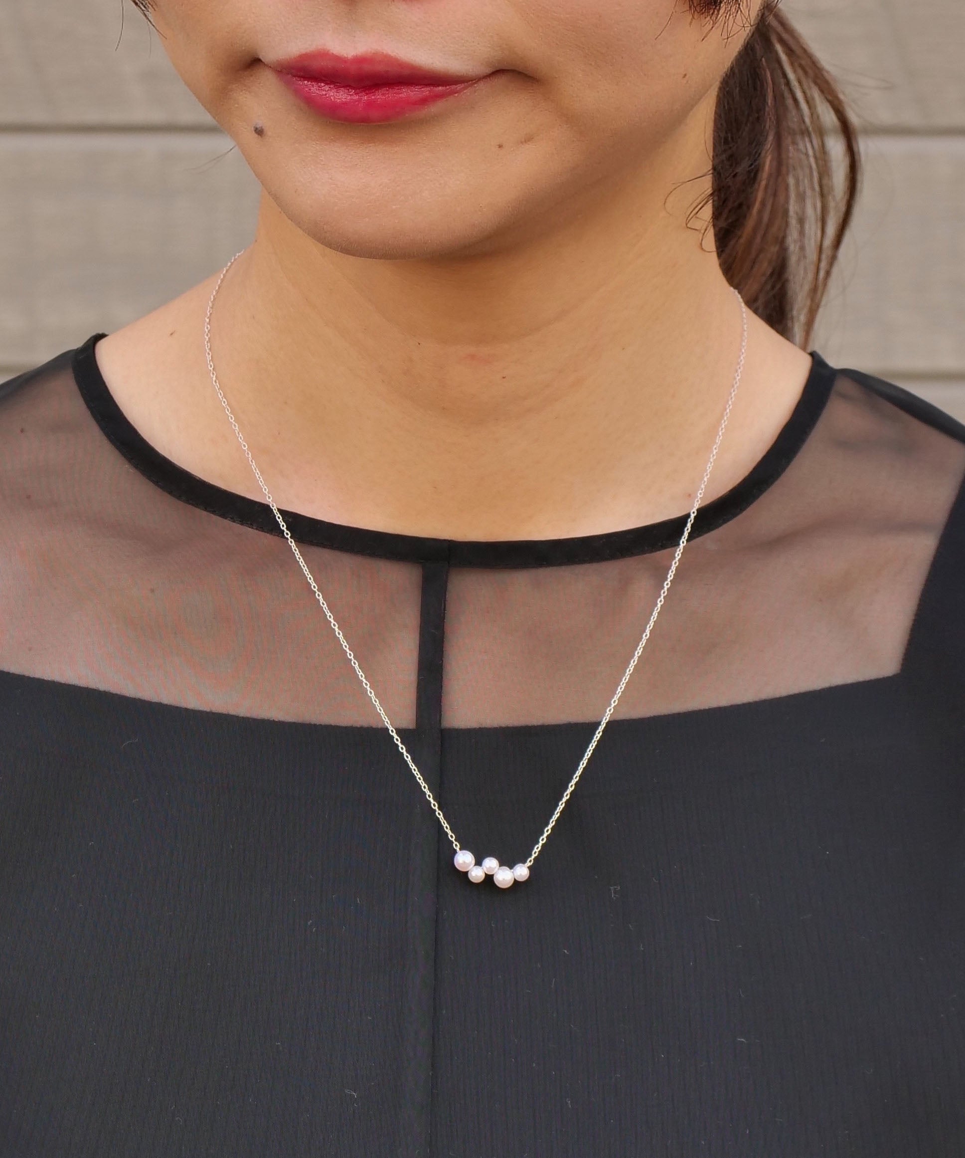 SV925 肥皂泡5颗珍珠项链 银色