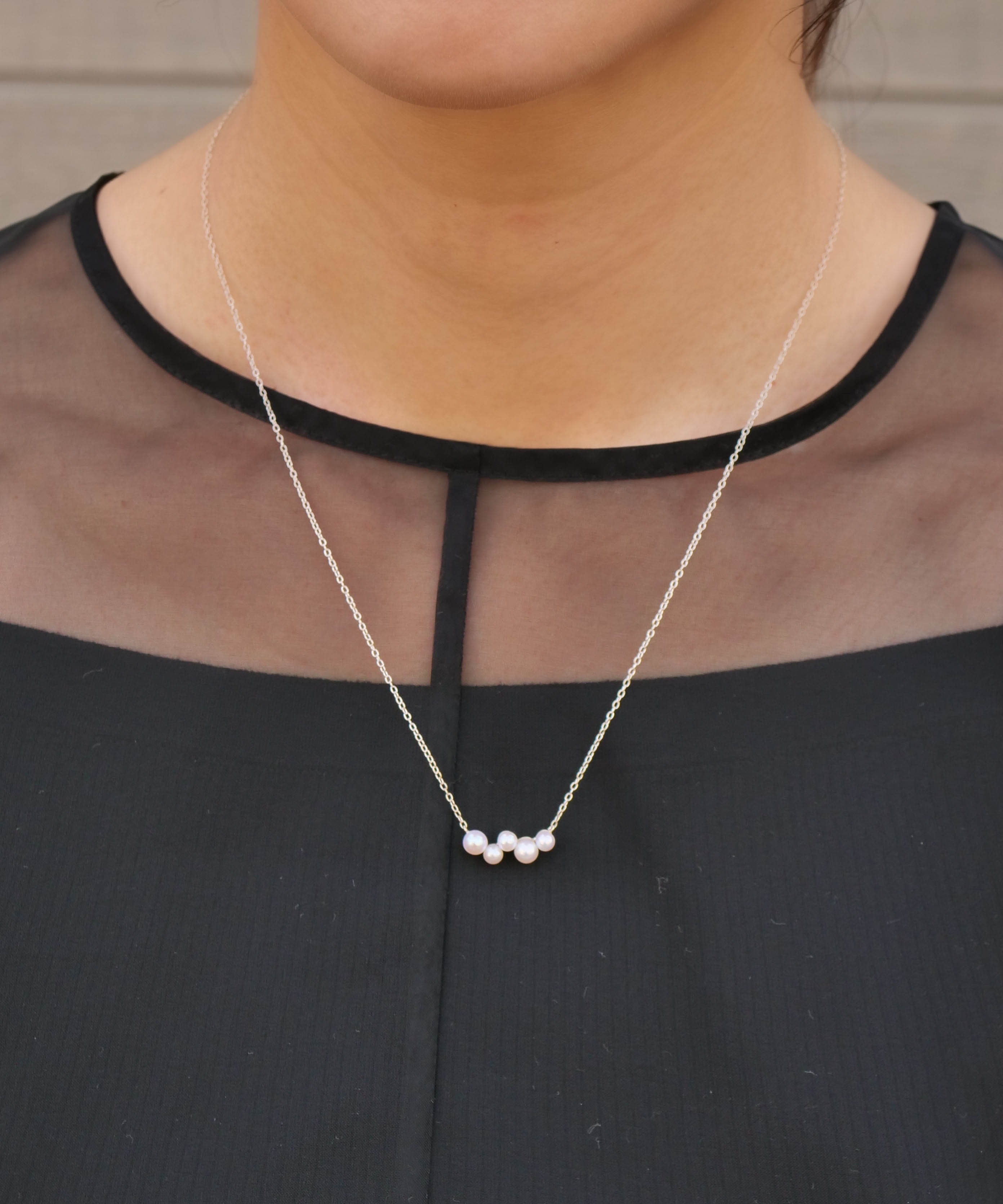 SV925 肥皂泡5颗珍珠项链 银色