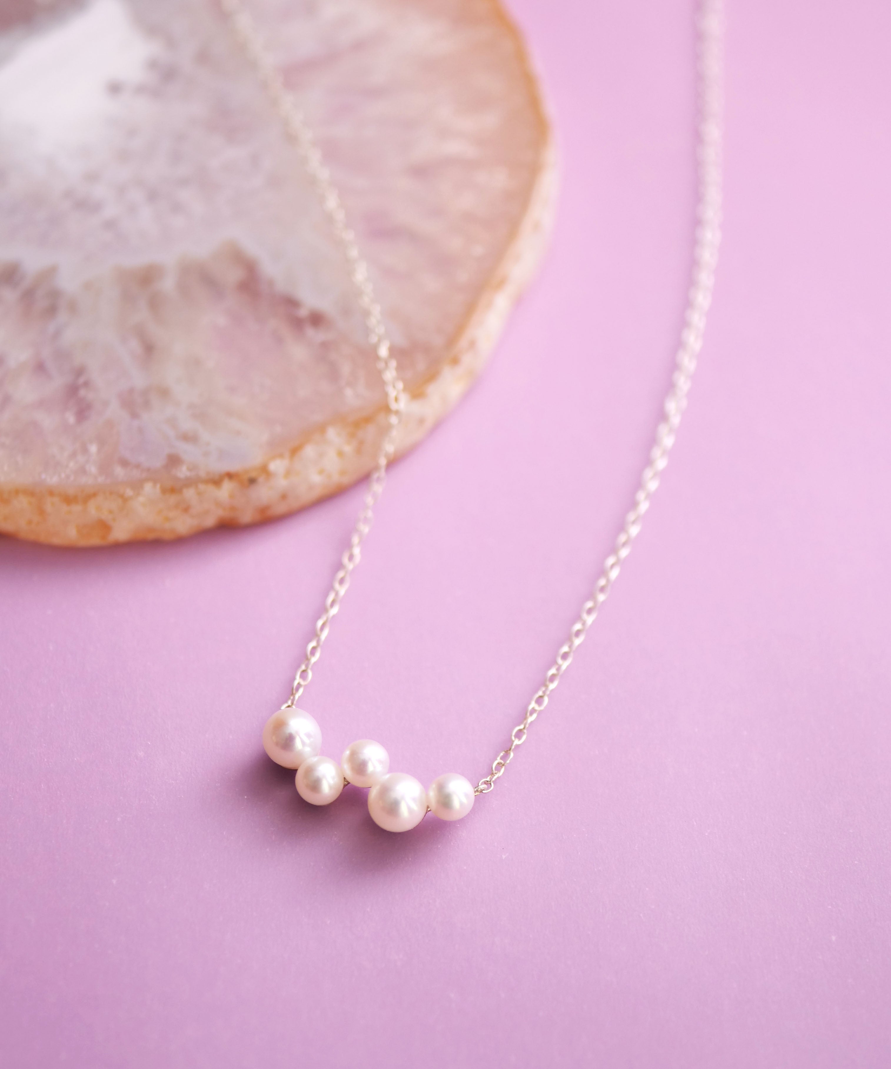 SV925 肥皂泡5颗珍珠项链 银色
