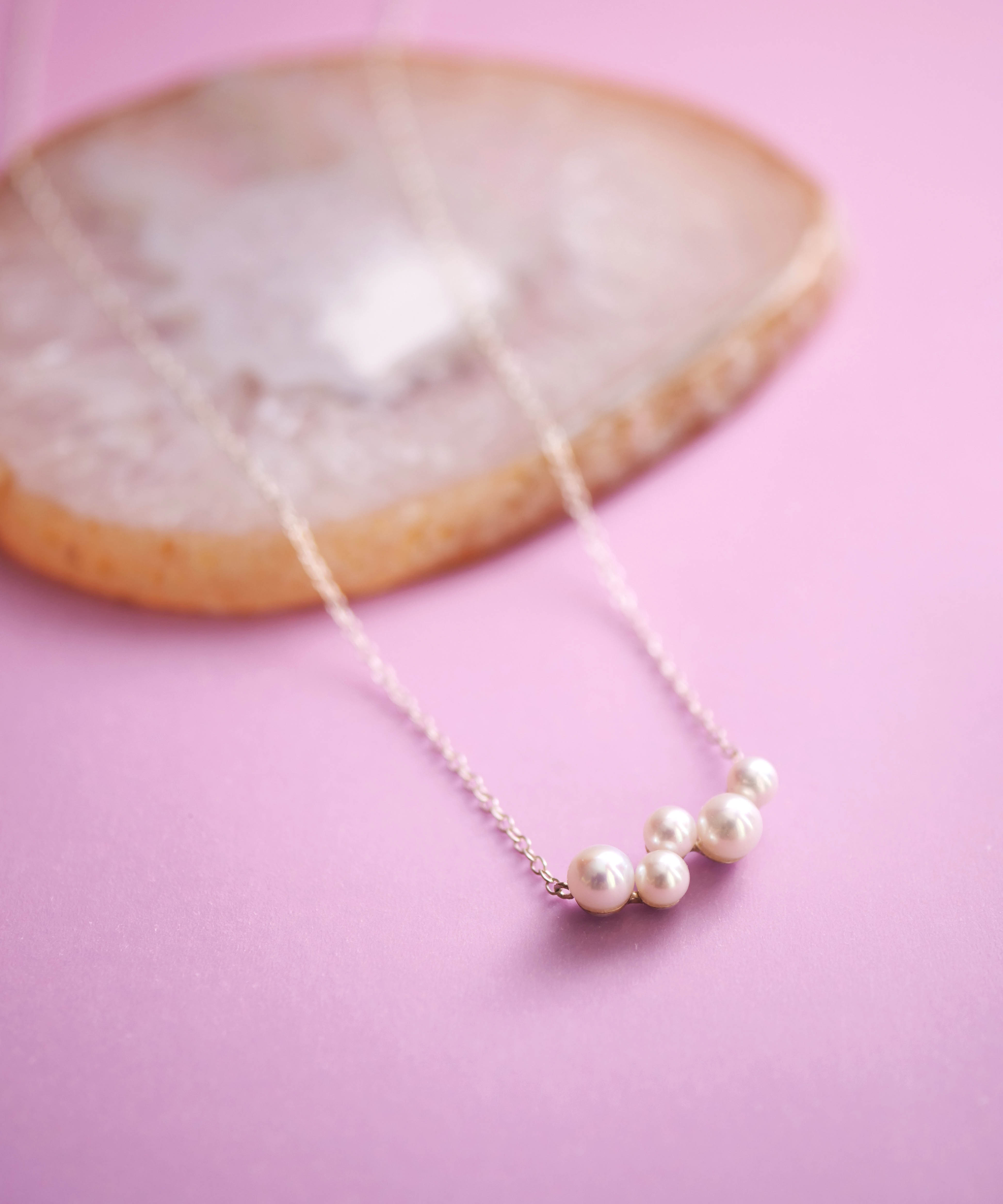 SV925 肥皂泡5颗珍珠项链 银色