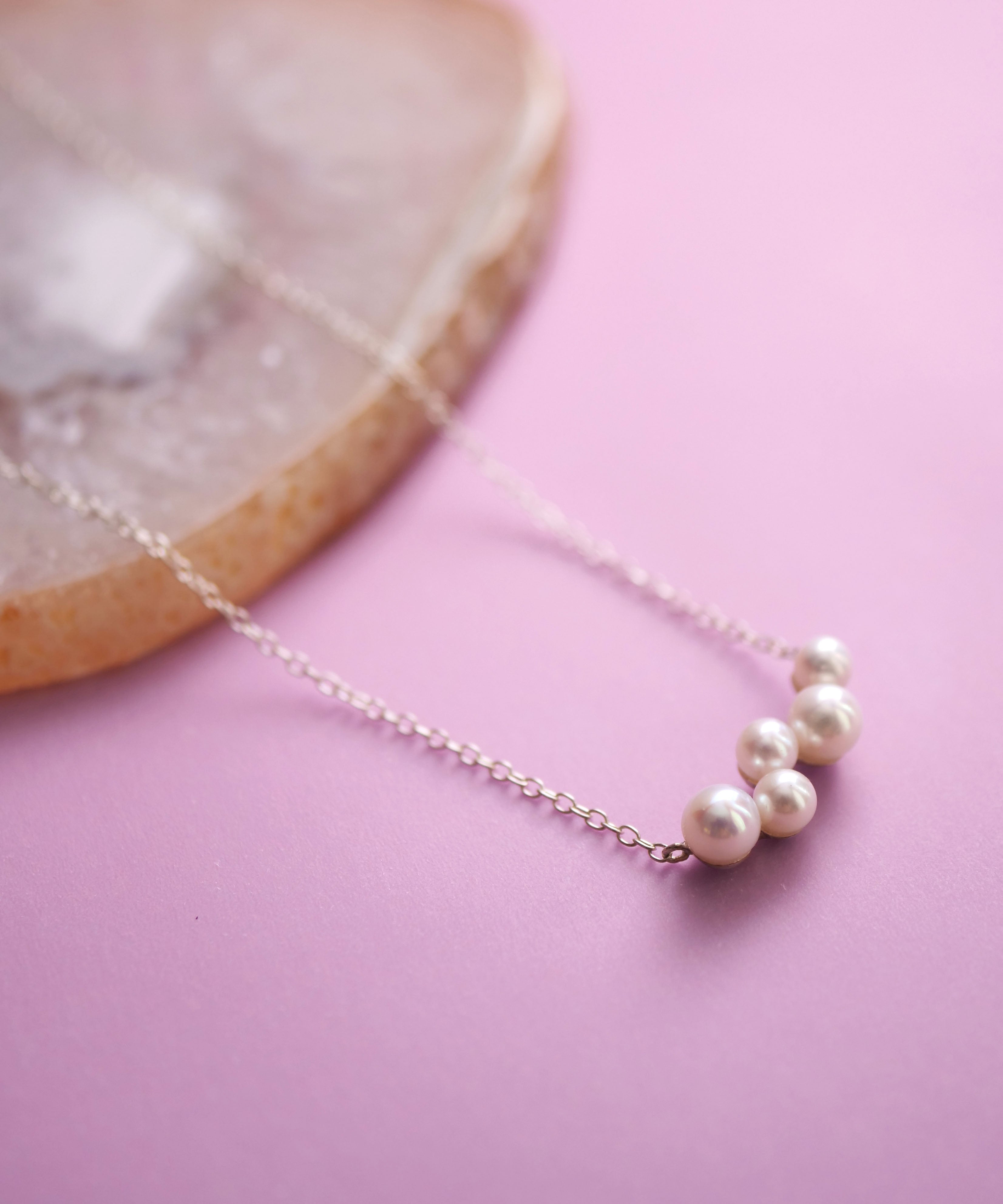 SV925 肥皂泡5颗珍珠项链 银色